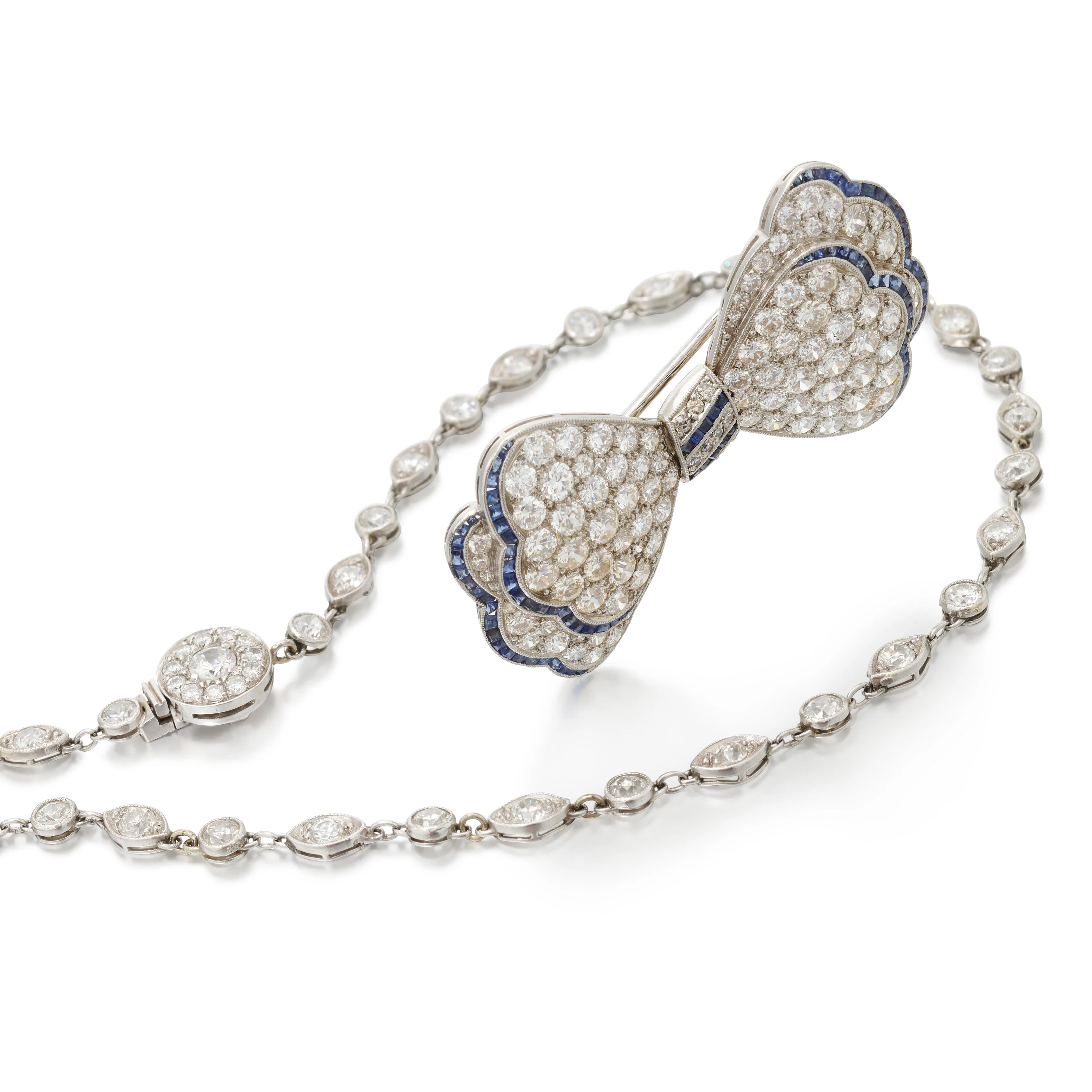Sapphire and diamond brooch and a diamond necklace...