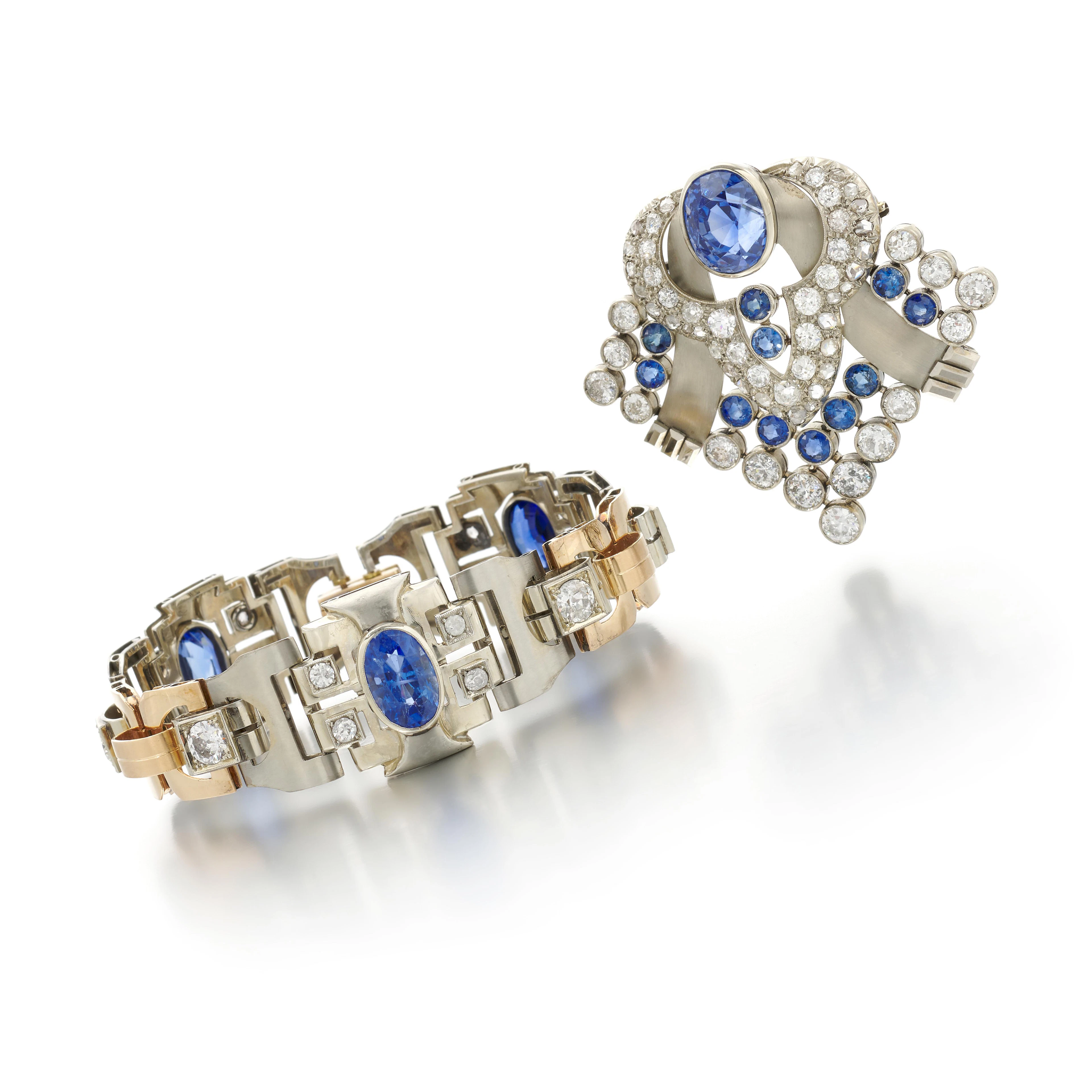 Sapphire and diamond brooch and bracelet (Spilla e...