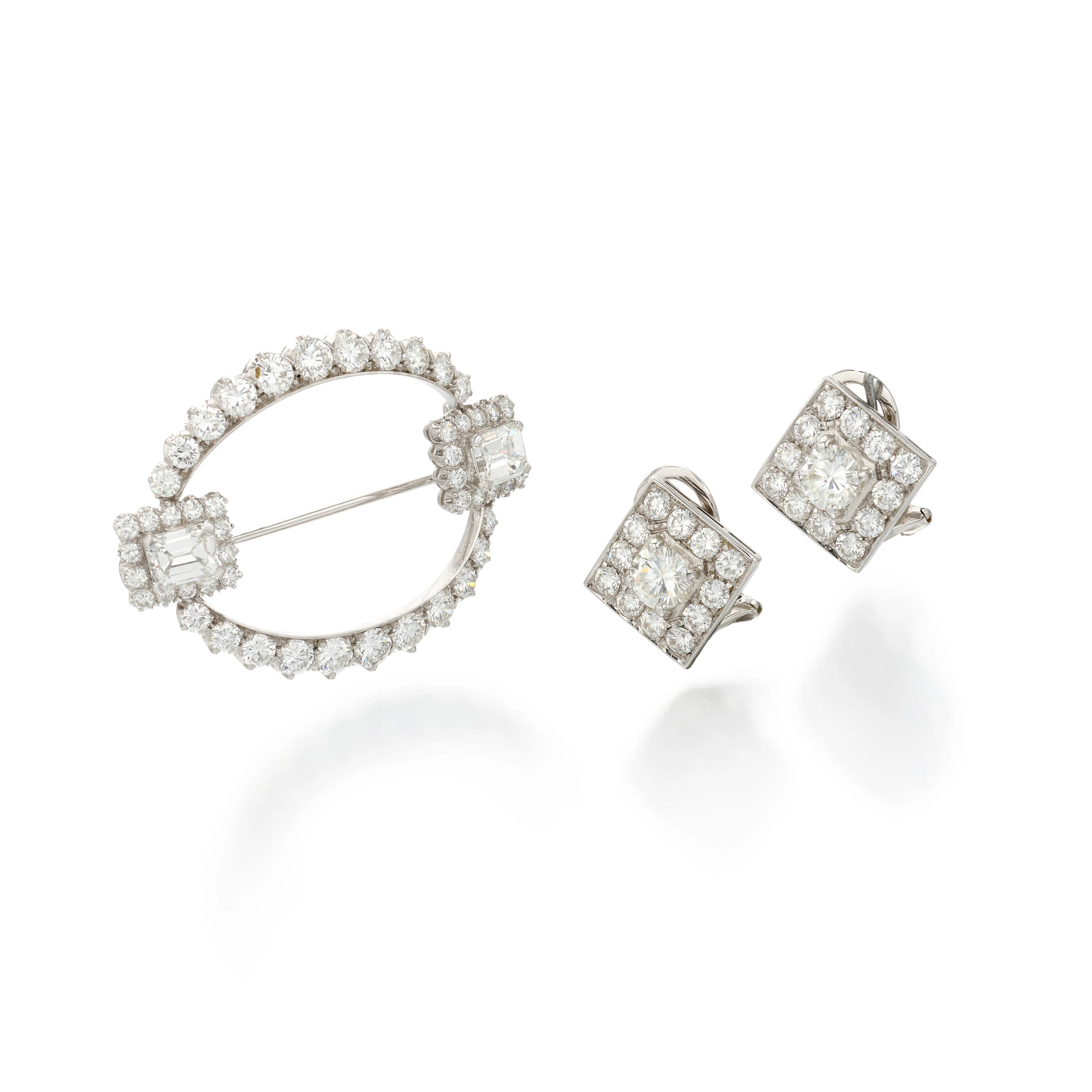 Diamond brooch and ear clips (Spilla e orecchini in diamanti)