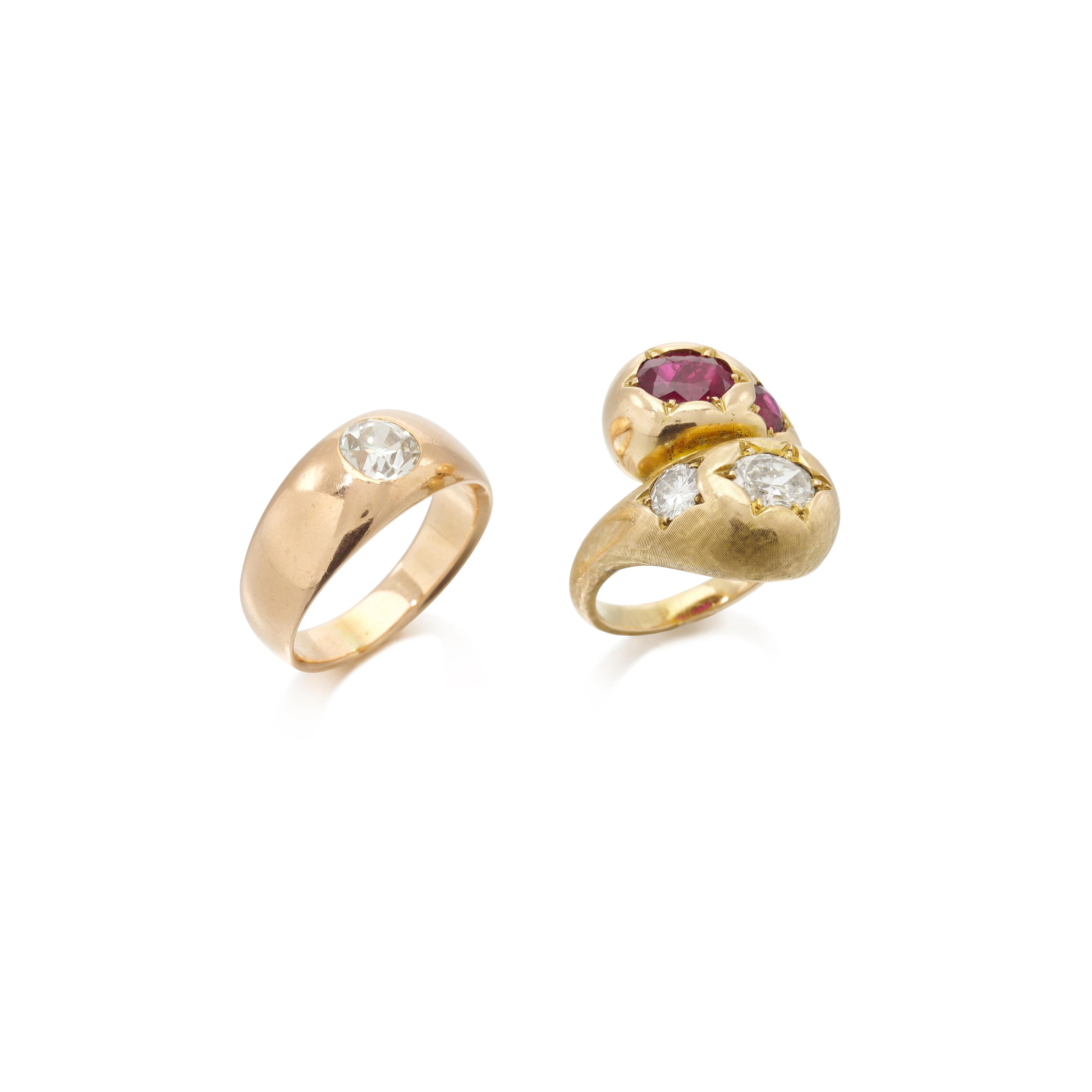 Ruby and diamond ring and a diamond ring (Anello in...