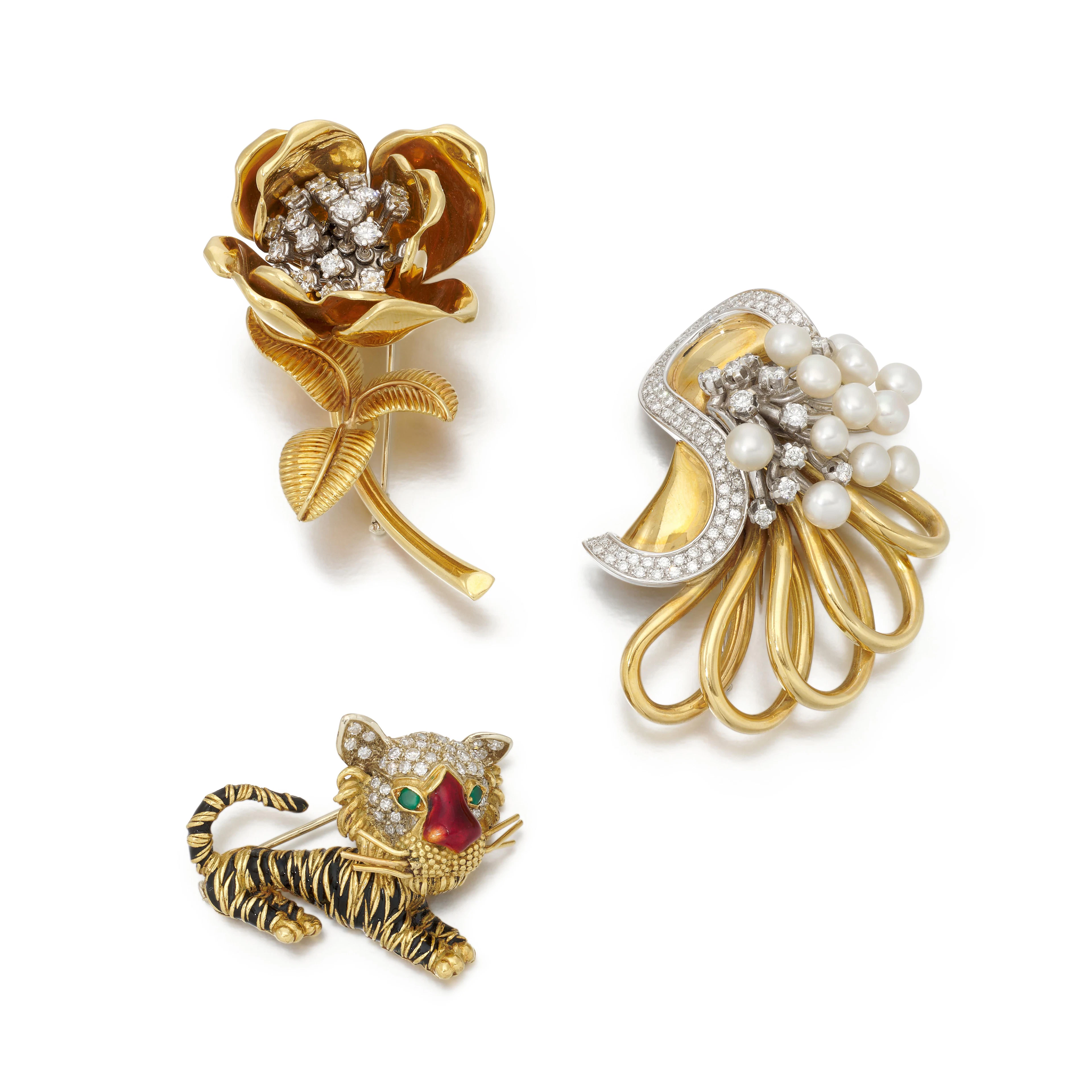 Gem set diamond brooches ( Spille gem set in diamanti)