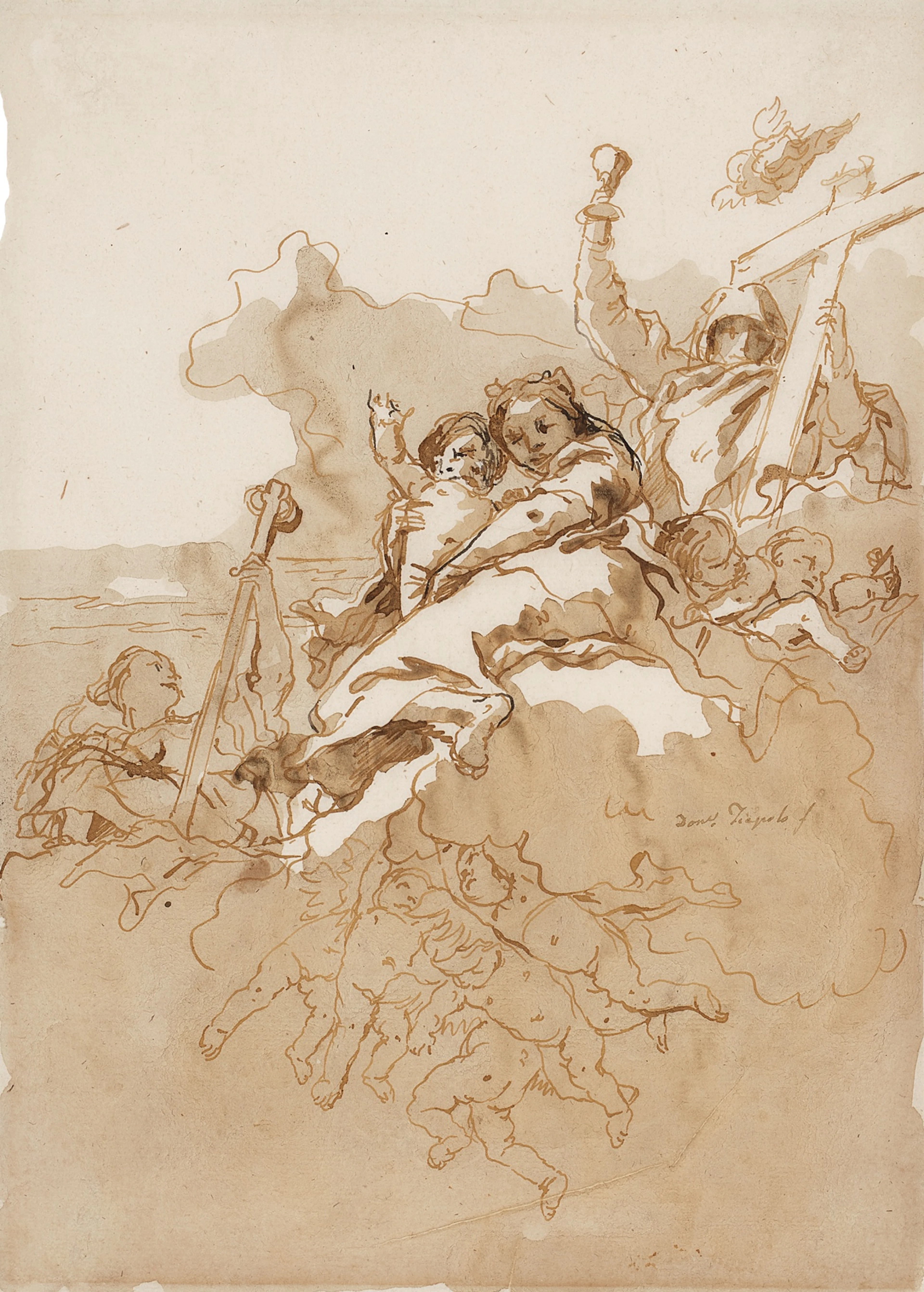 Faith, Hope and Charity with Putti among clouds