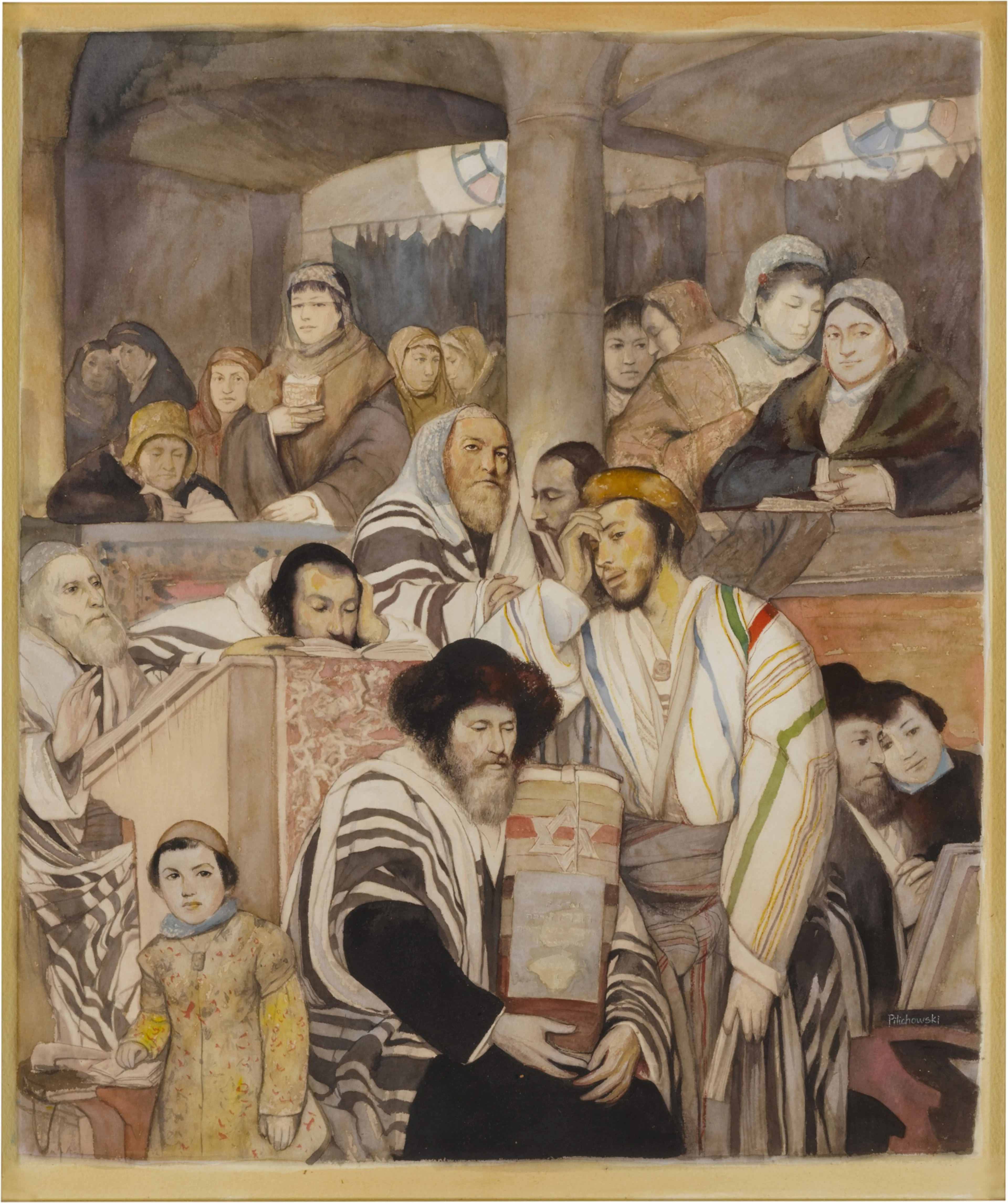 Copy after Jews Praying in the Synagogue on Yom Kippur by Maurycy Gottlieb