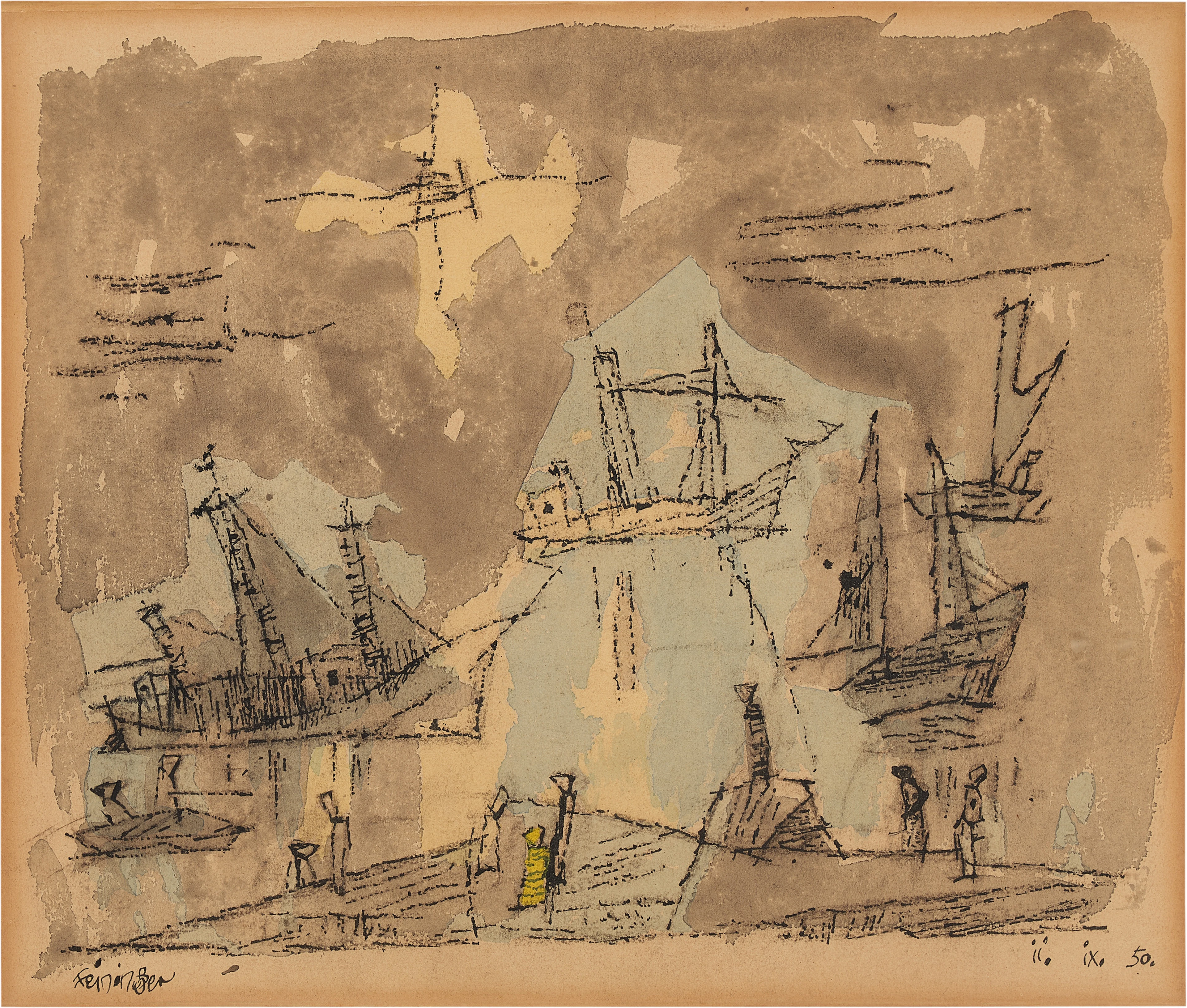 Sailing Ships, Boats, and Figures on the Shore