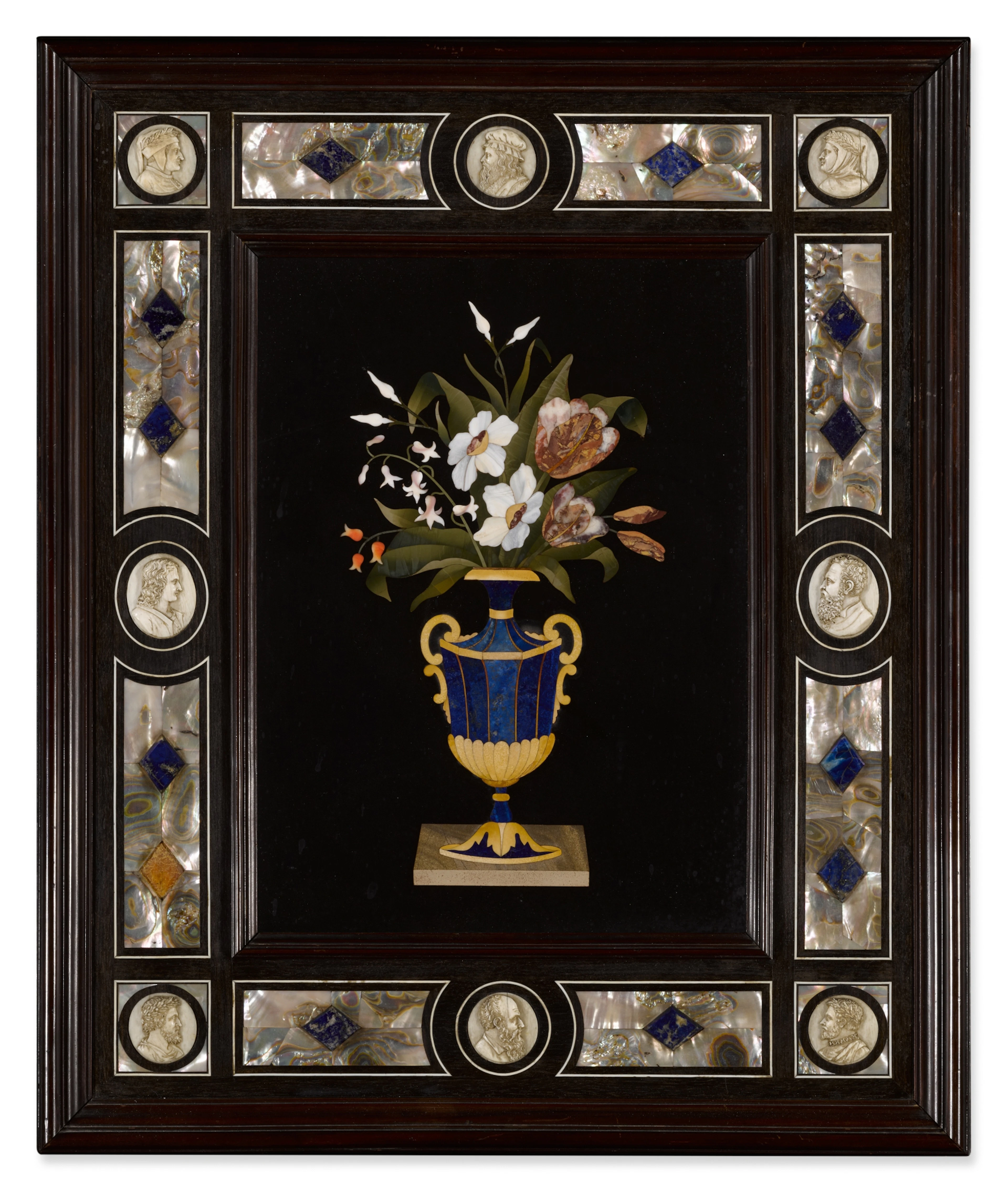 An Italian Pietre Dure Panel Depicting a Vase with Flower...