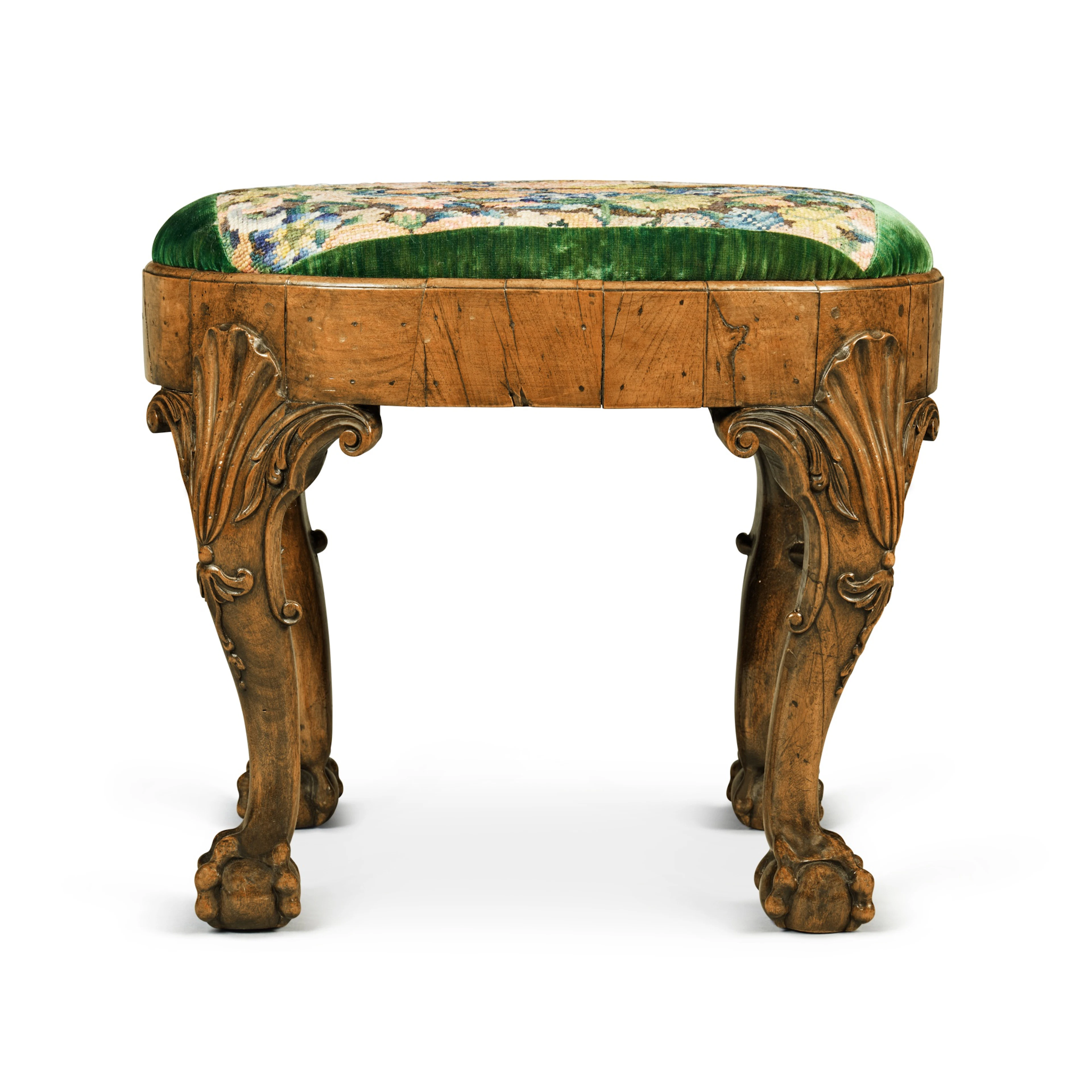 A George II Walnut Oval Stool, Circa 1730