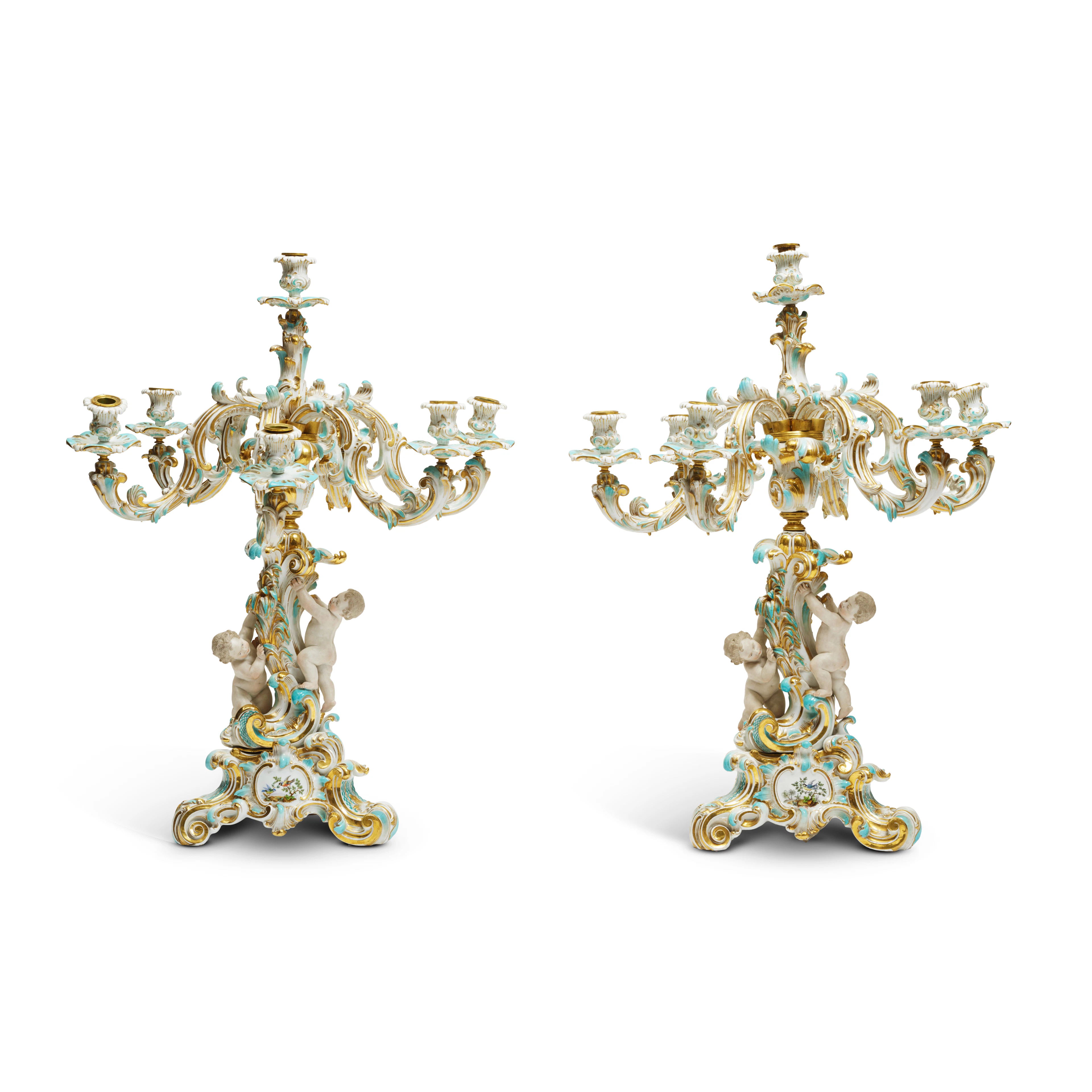 A Pair of Large Seven Light Porcelain Candelabra