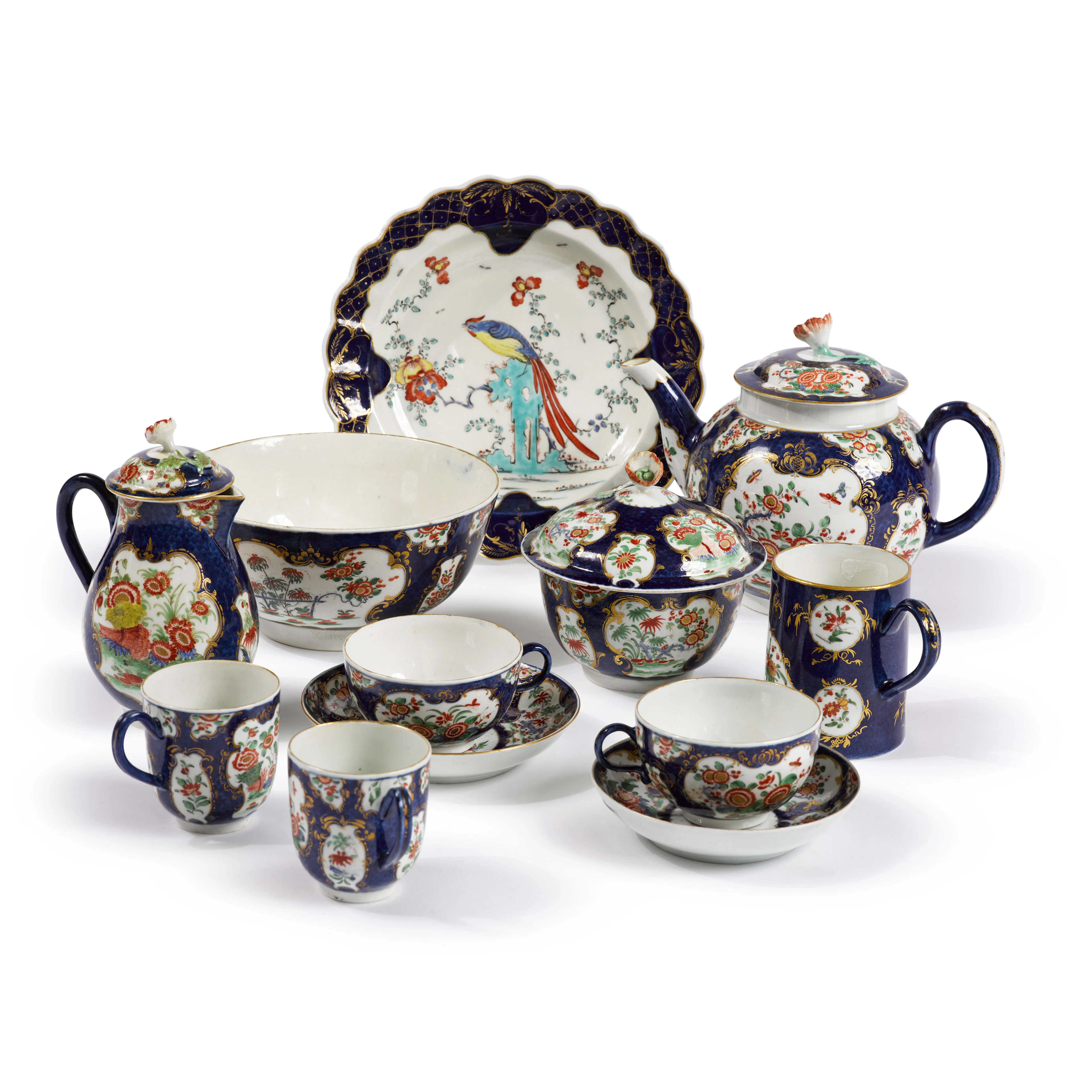 A Worcester Blue-Scale Assembled Part-Tea and Coffee Service, Circa 1770