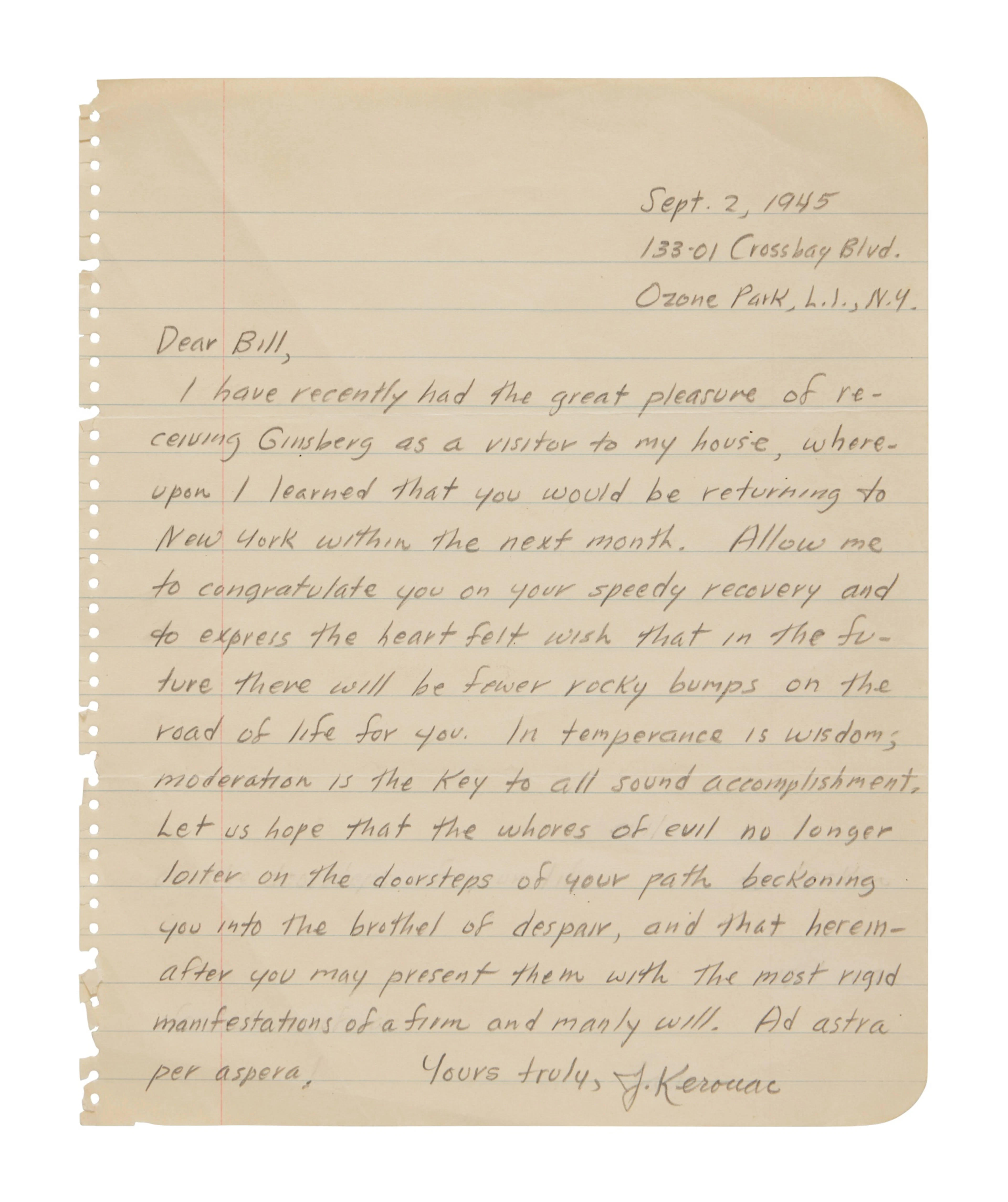 Kerouac, Jack | Autograph letter signed to William Burroughs