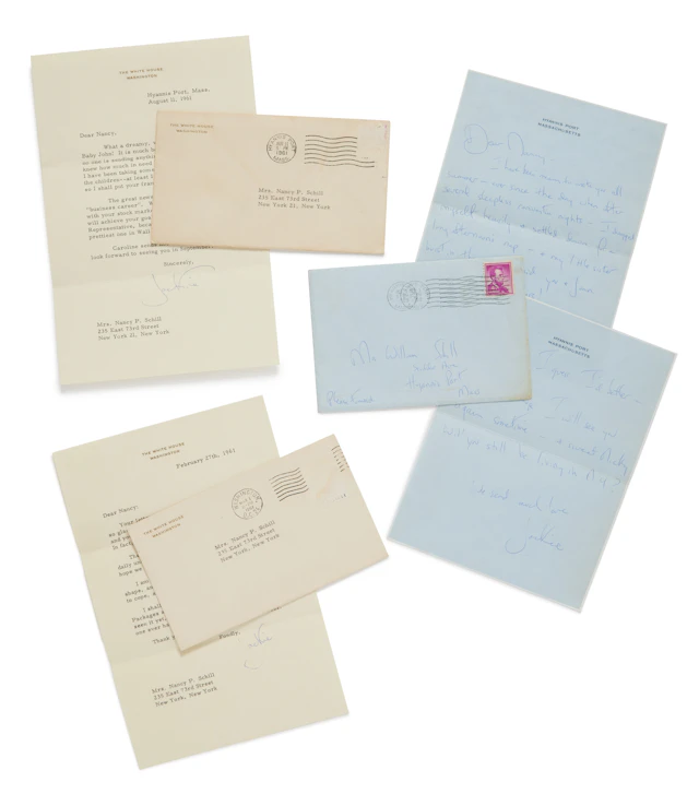 Kennedy, Jacqueline | Three autograph letters signed, to Nancy Schill