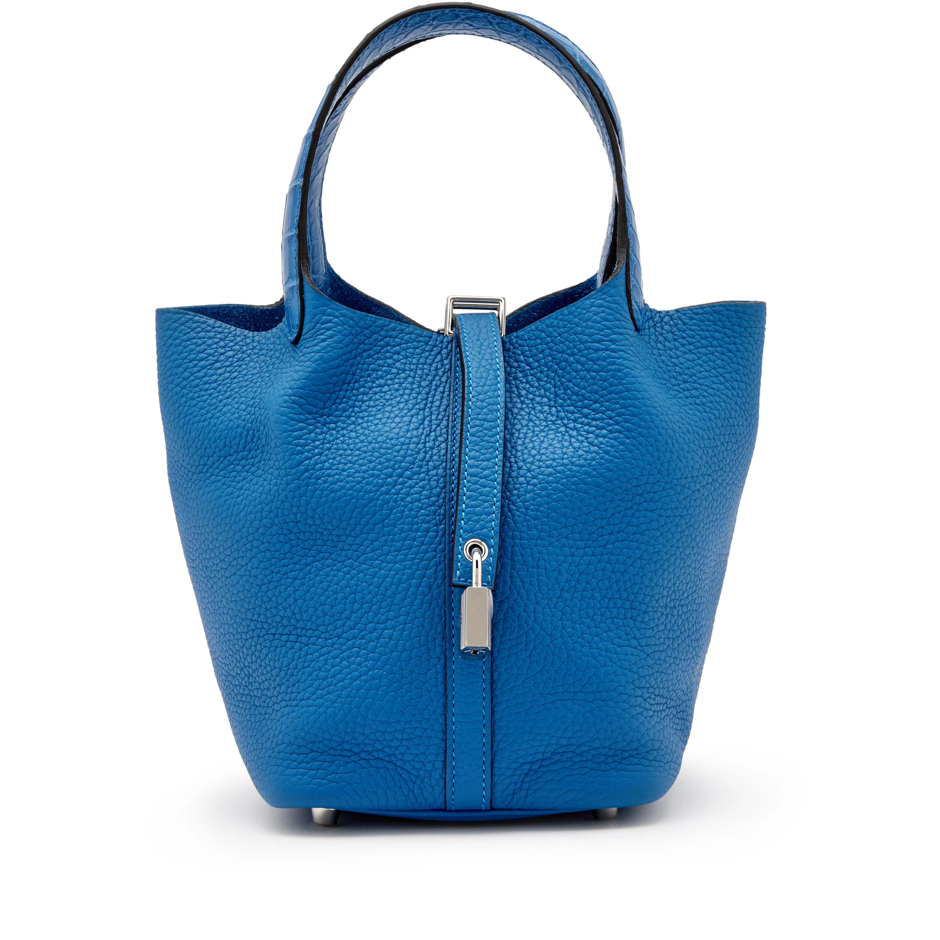 Bleu Mykonos Clemence and Alligator Touch Picotin Lock 18 Palladium Hardware