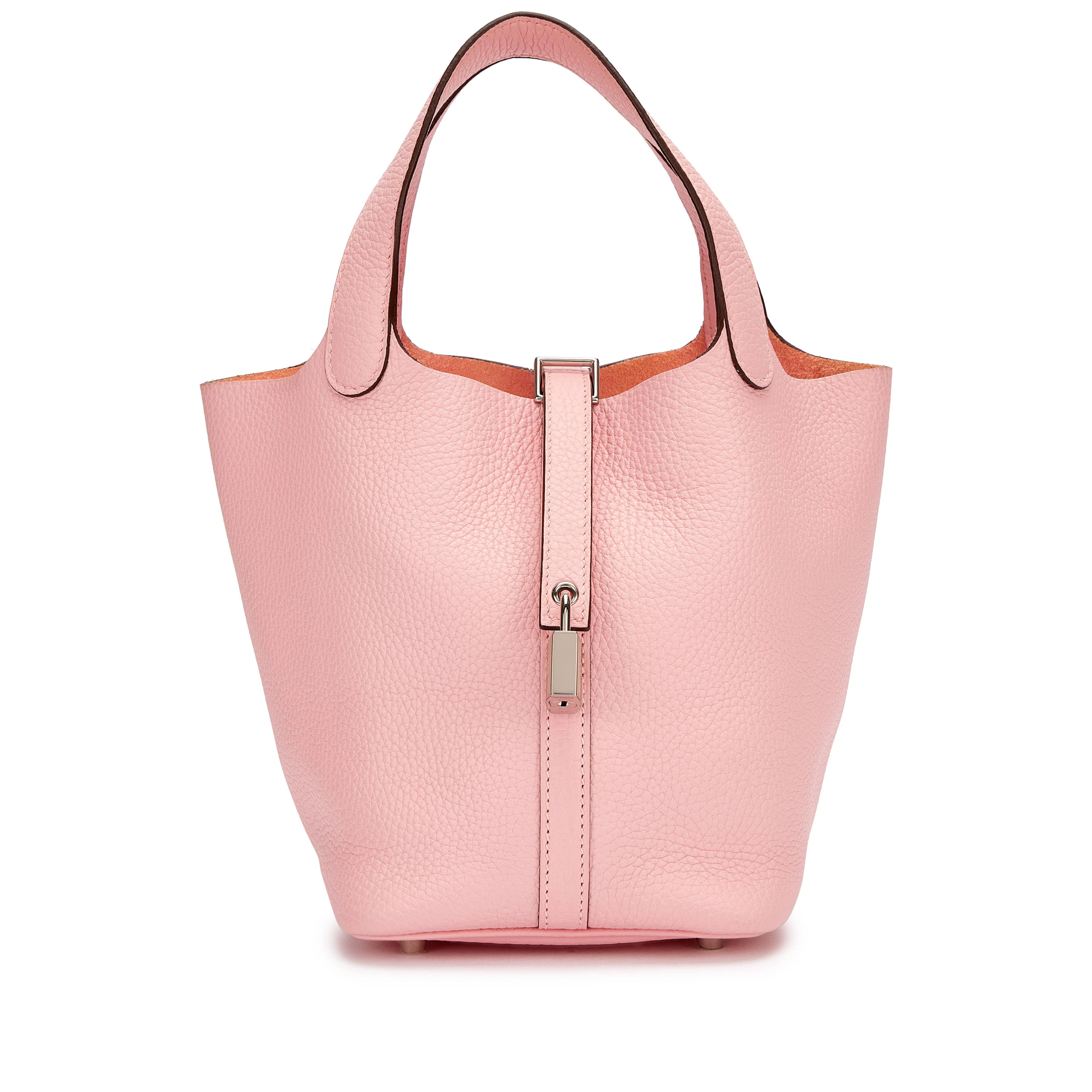 Rose Sakura Clemence Picotin Lock 18 Palladium Hardware, 2021