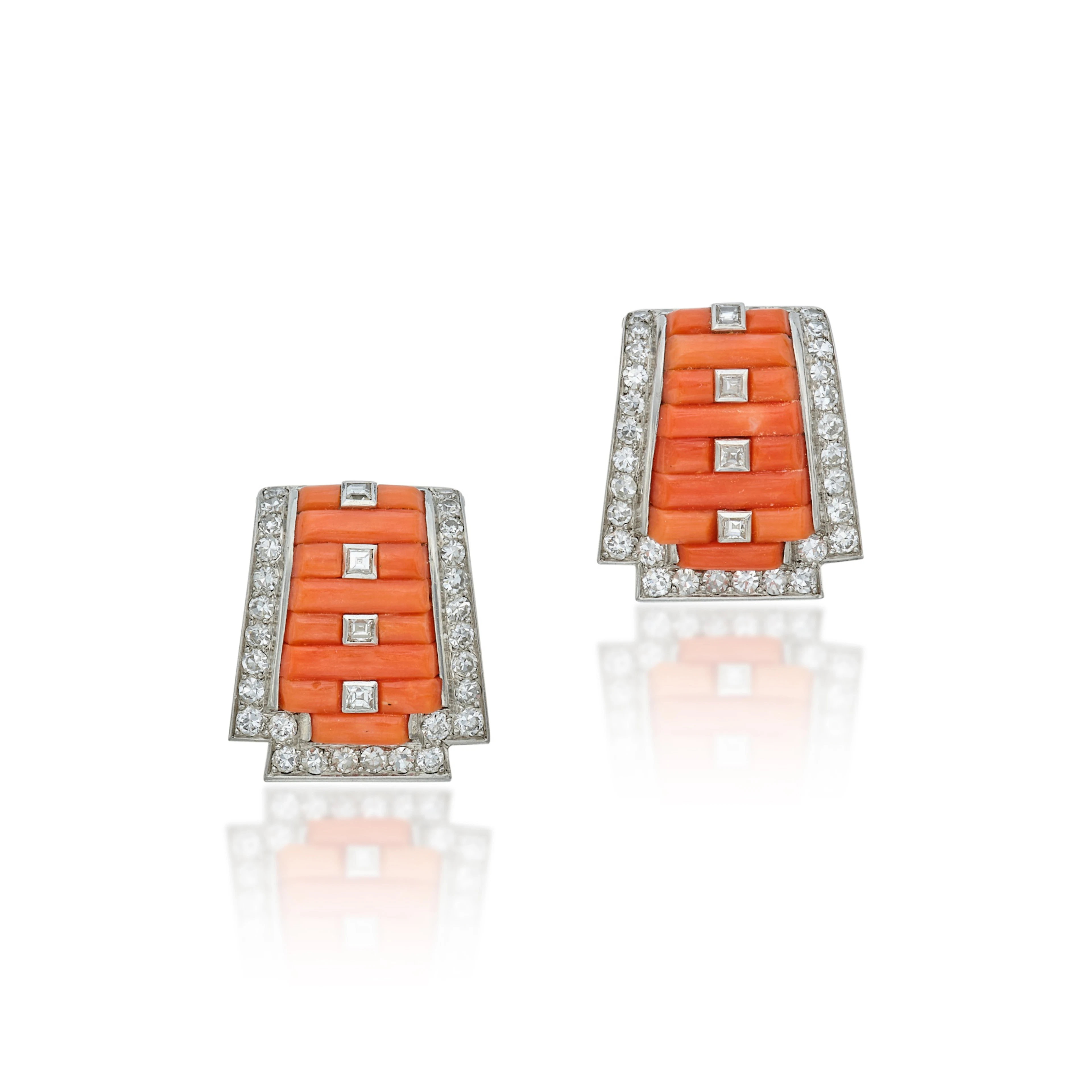 Pair of Coral and Diamond Dress Clips