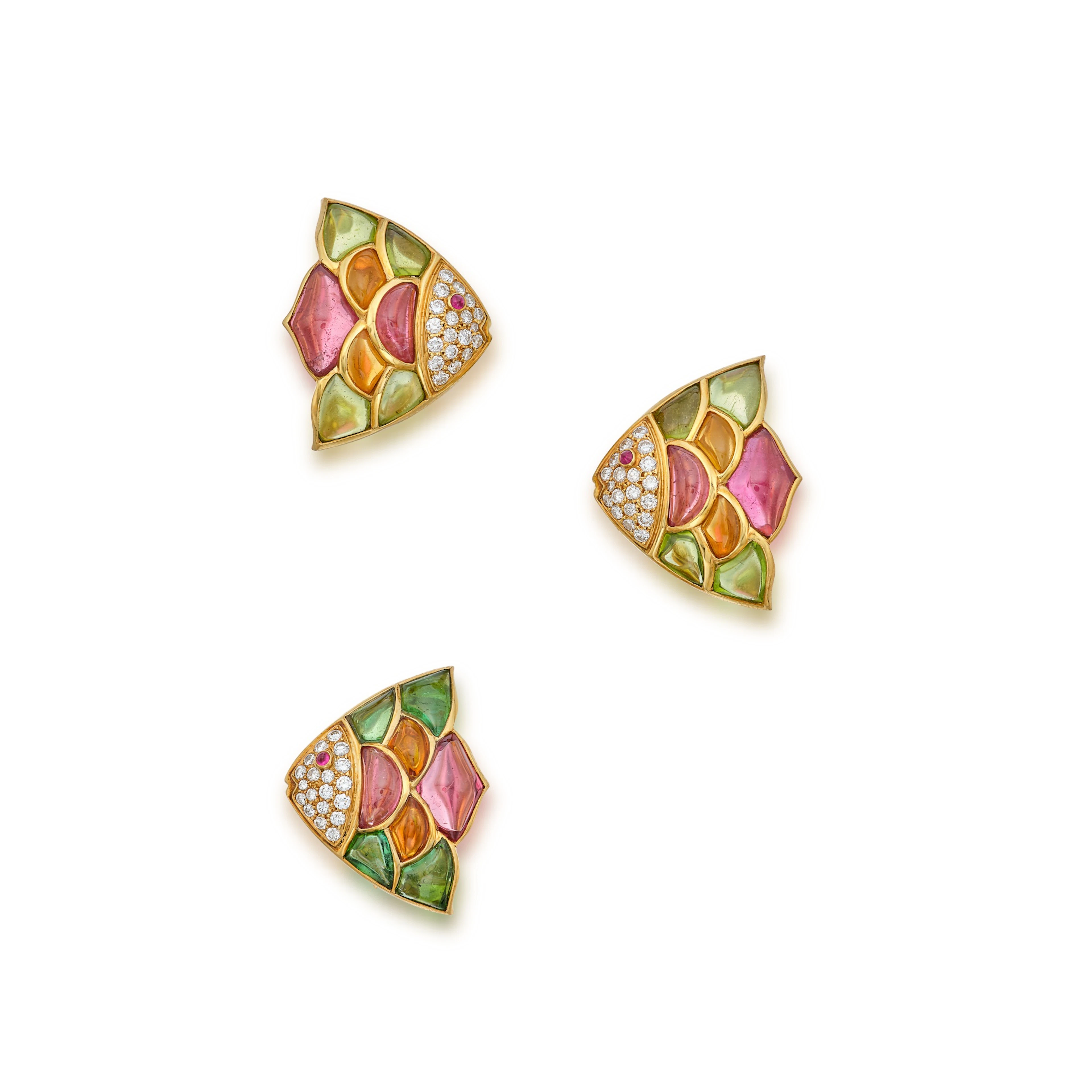 Gold, Gem-Set and Diamond 'Naturalia Marina' Clip-Brooch and Pair of Earclips