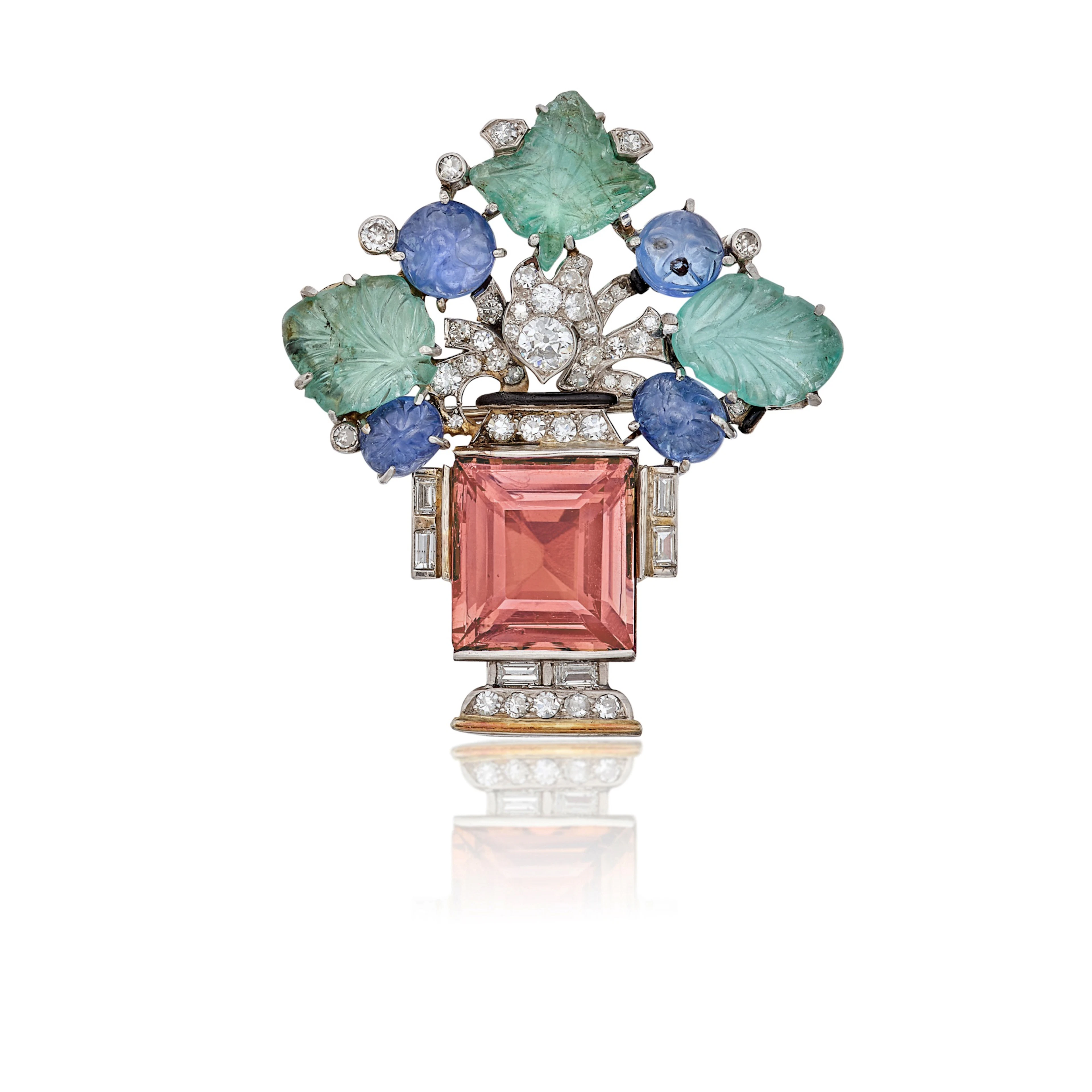 Colored Stone and Diamond Brooch
