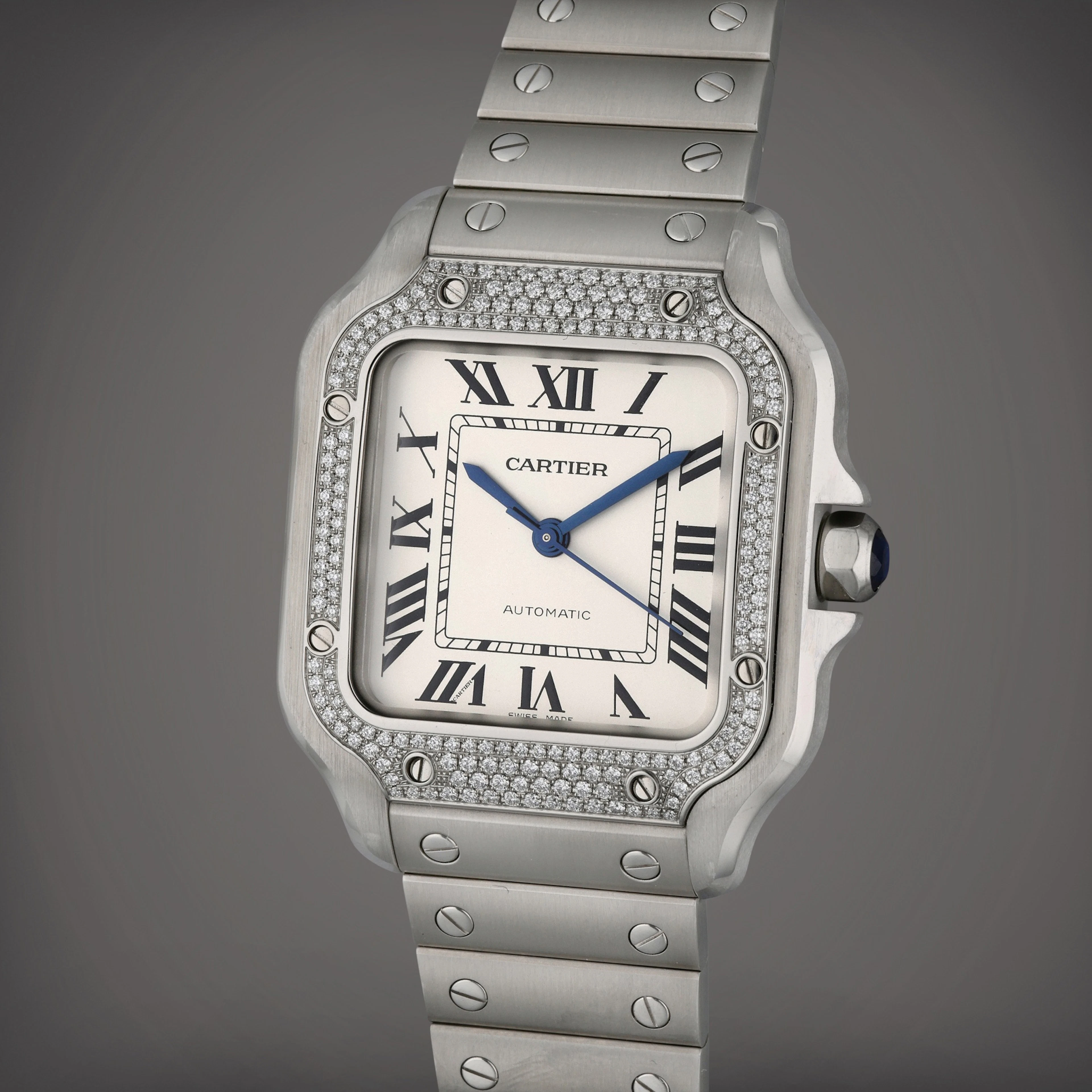 Reference 4075 Santos | A stainless steel and diamond-set...