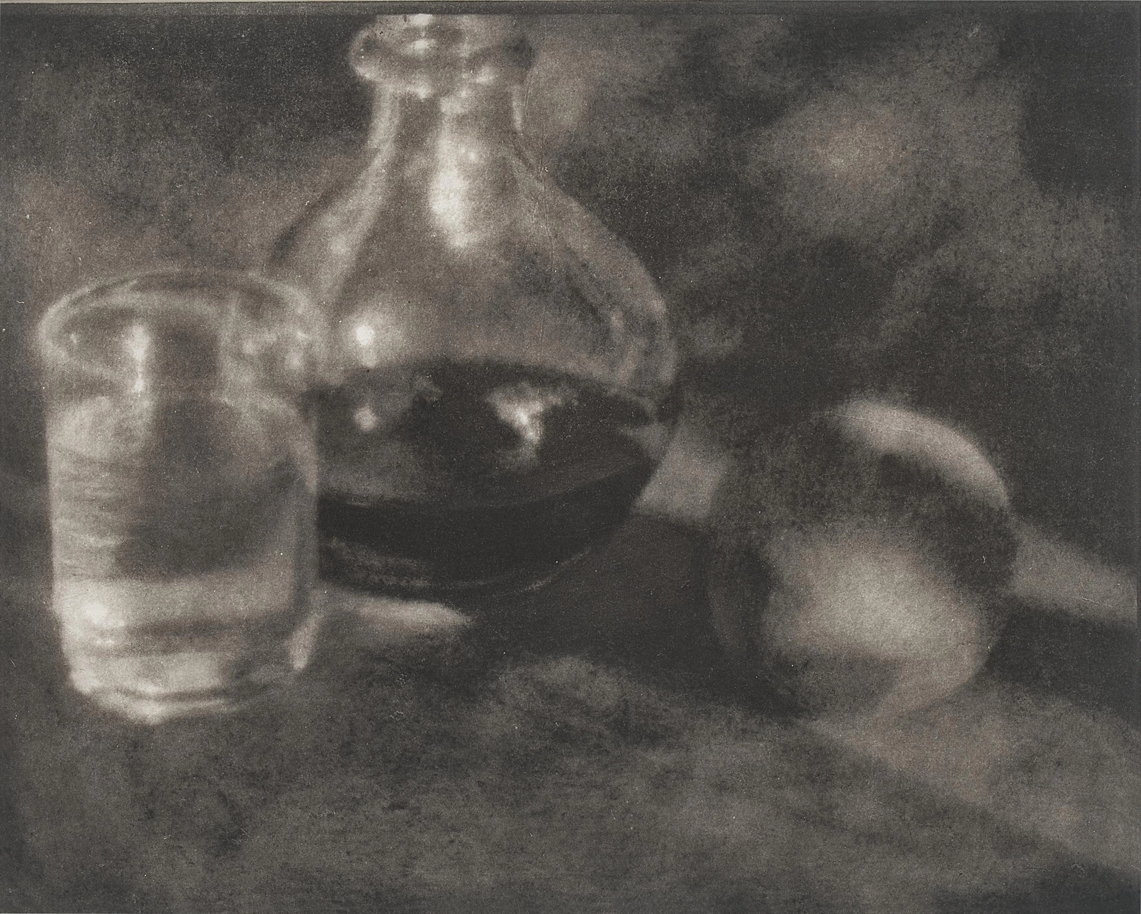 Wine Bottle, Water Glass, and Apple