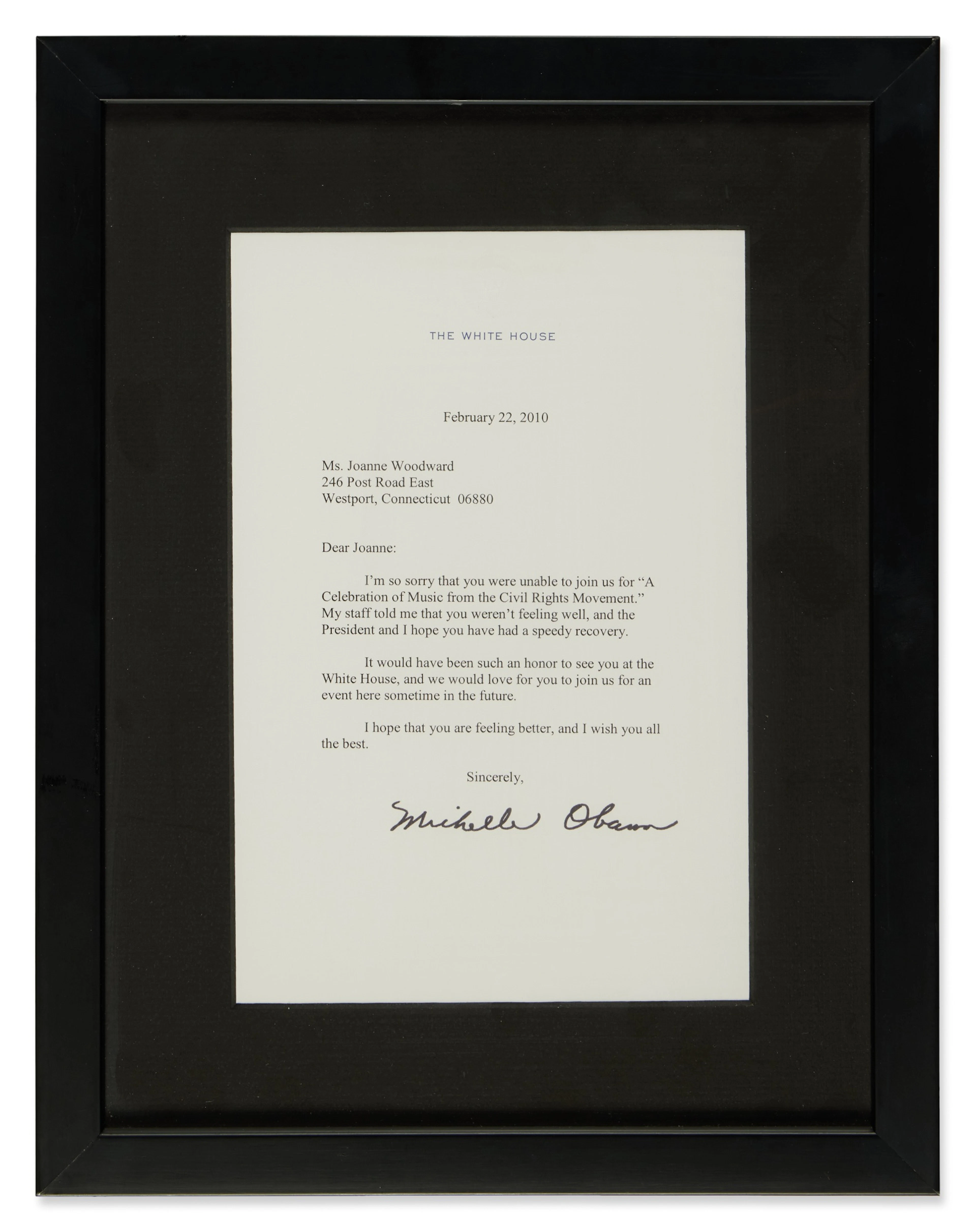 Michelle Obama | Typed Letter Signed to Joanne Woodward