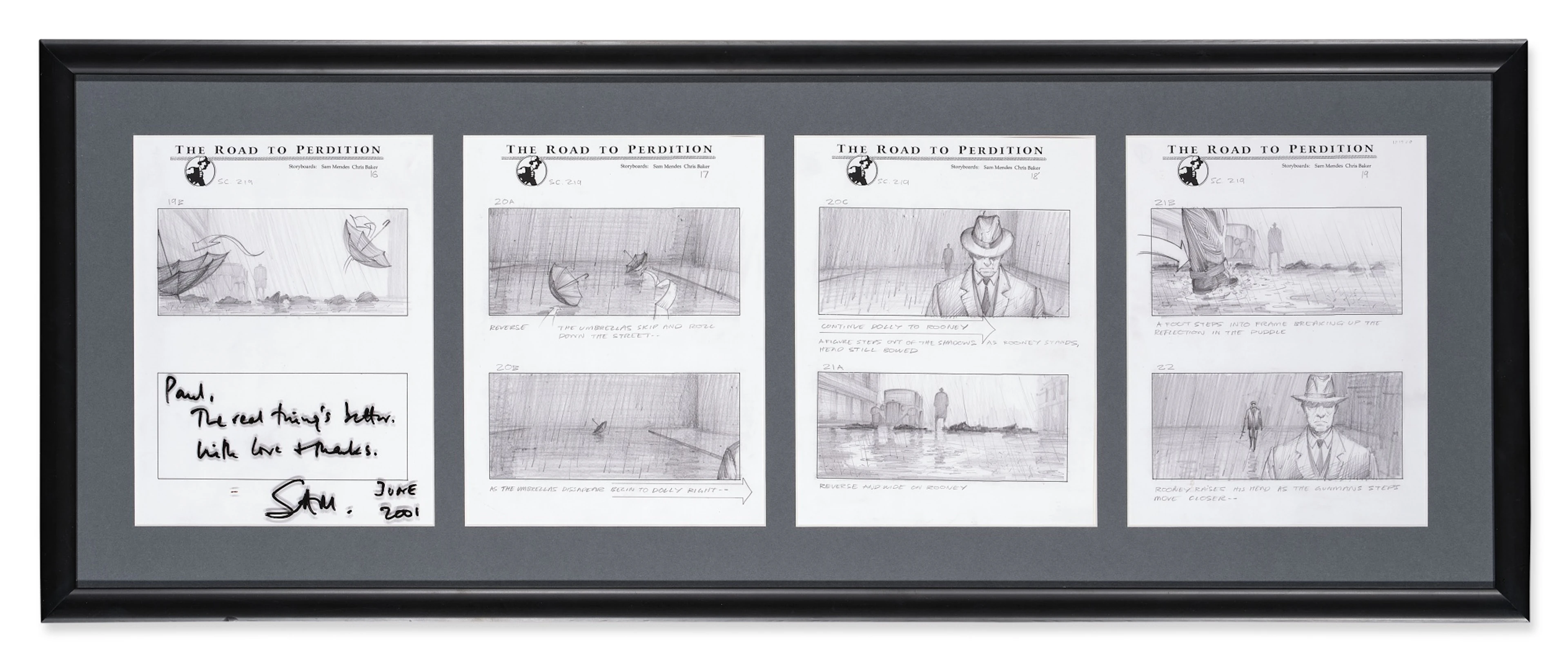"The Road to Perdition" | Original Storyboard Art Presented to Paul Newma