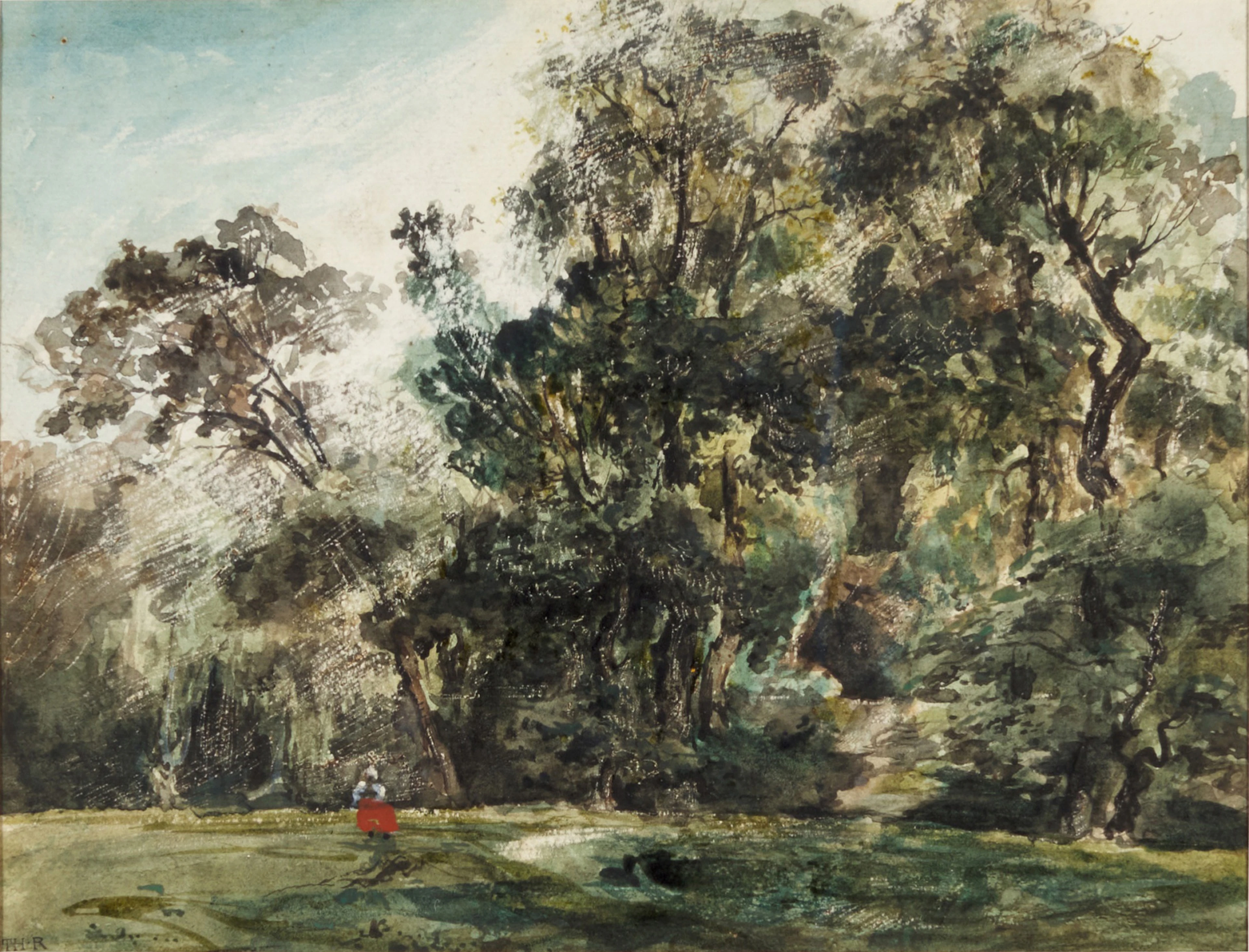 Fontainebleau: on the edge of the forest with a girl in a red dress