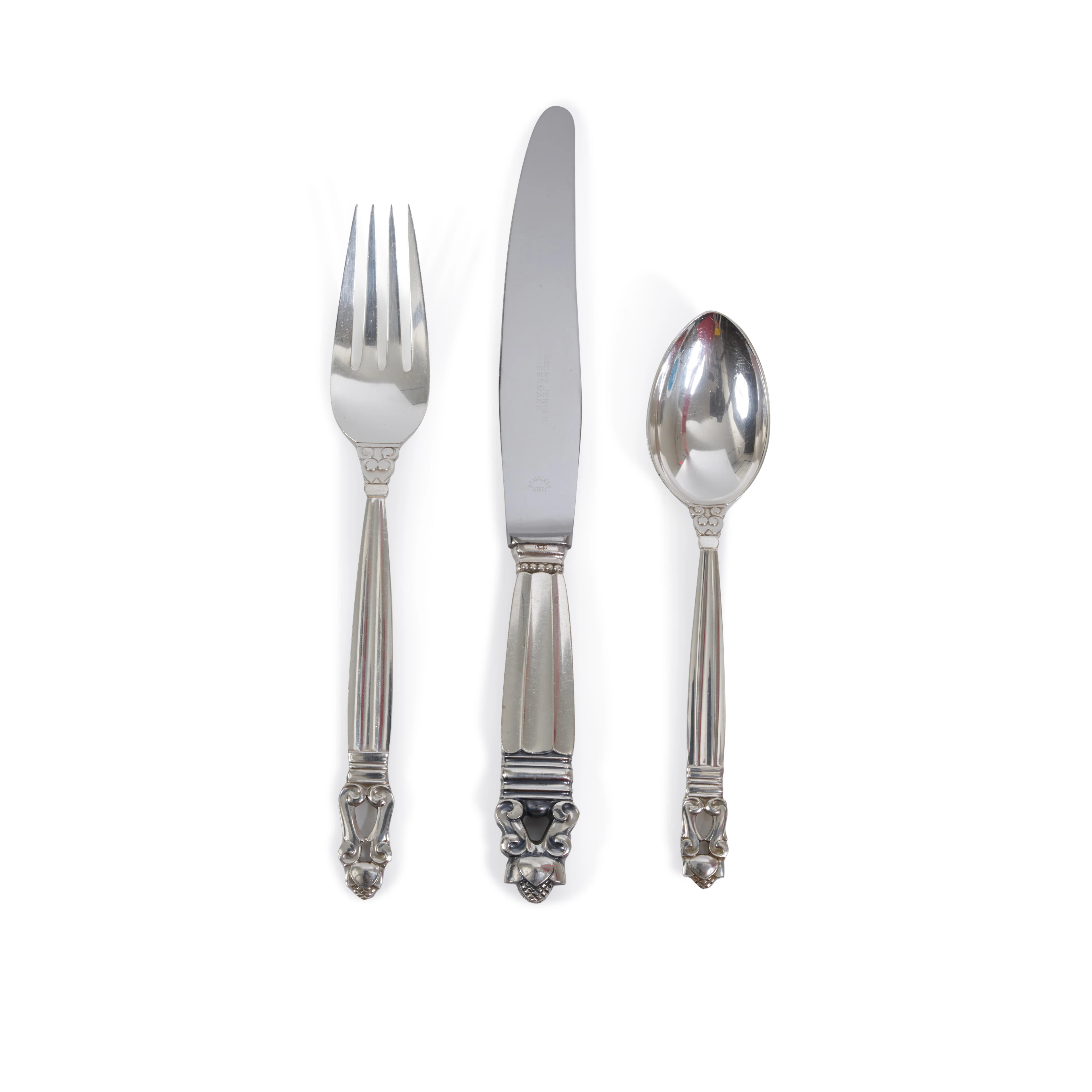 A Danish Silver Acorn Pattern Flatware Service