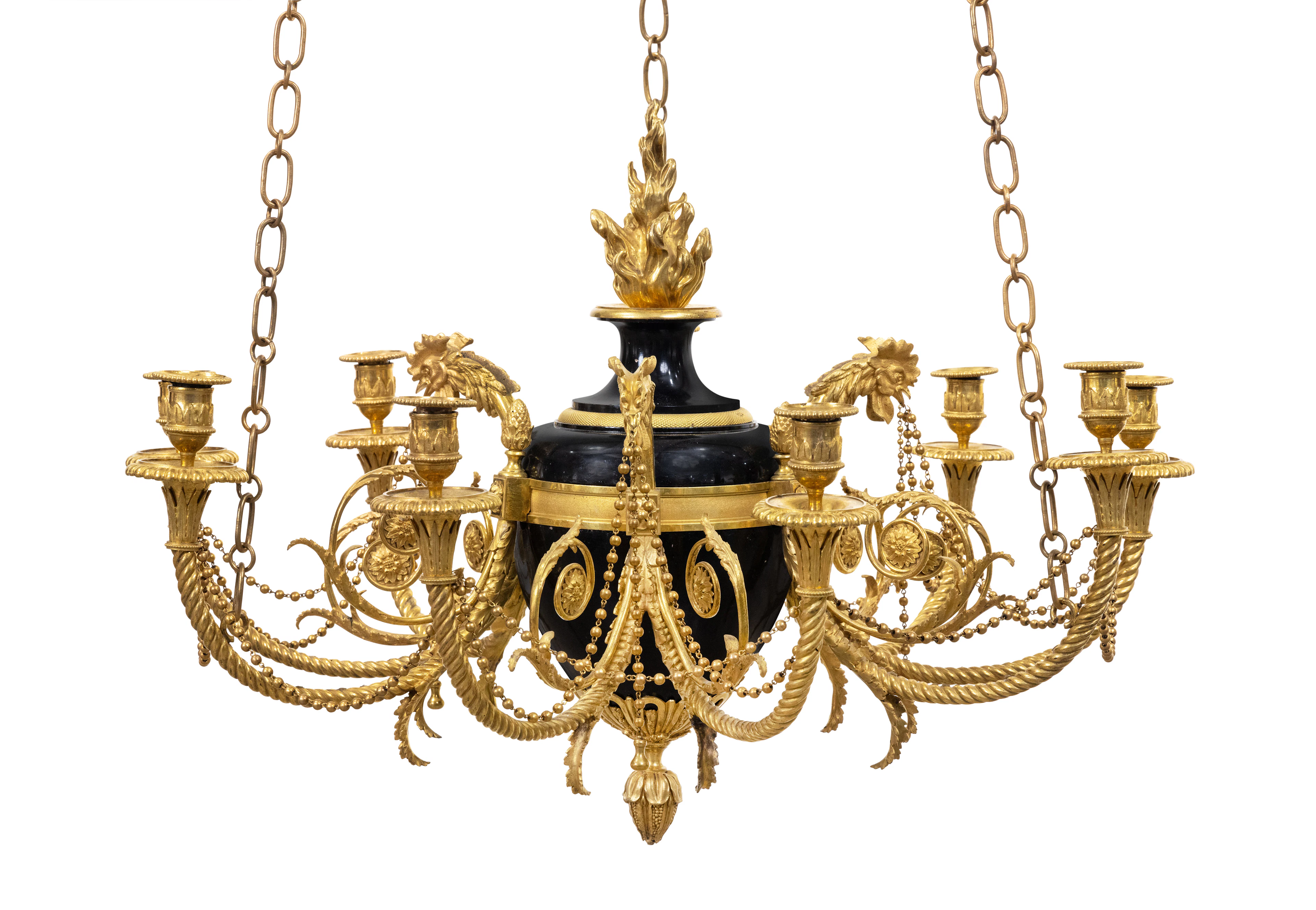 A Late Louis XVI Blue-Enamelled and Gilt-Bronze Nine-Light Chandelier