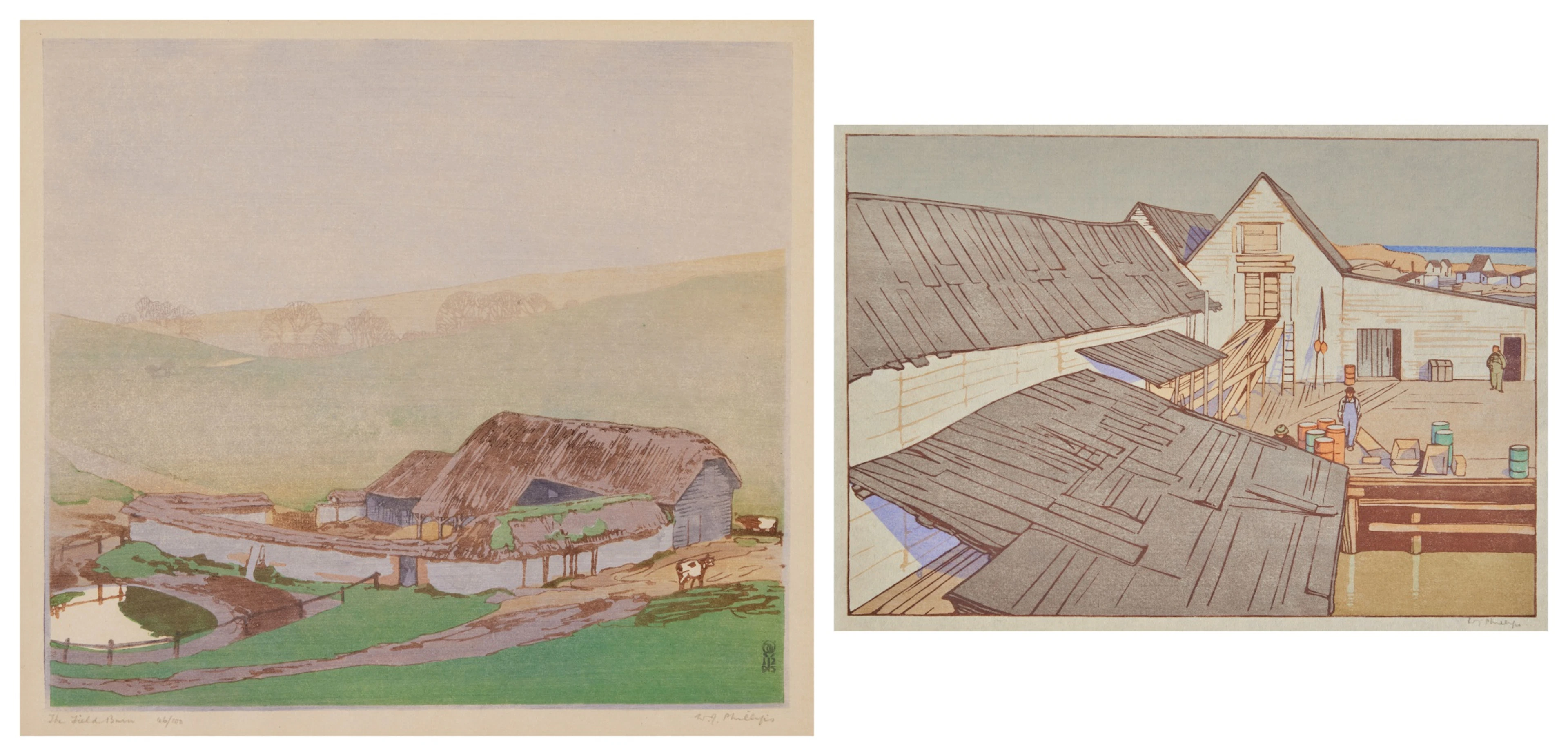 The Field Barn; and Warren's Landing, Lake Winnipeg, from Ten Woodcuts