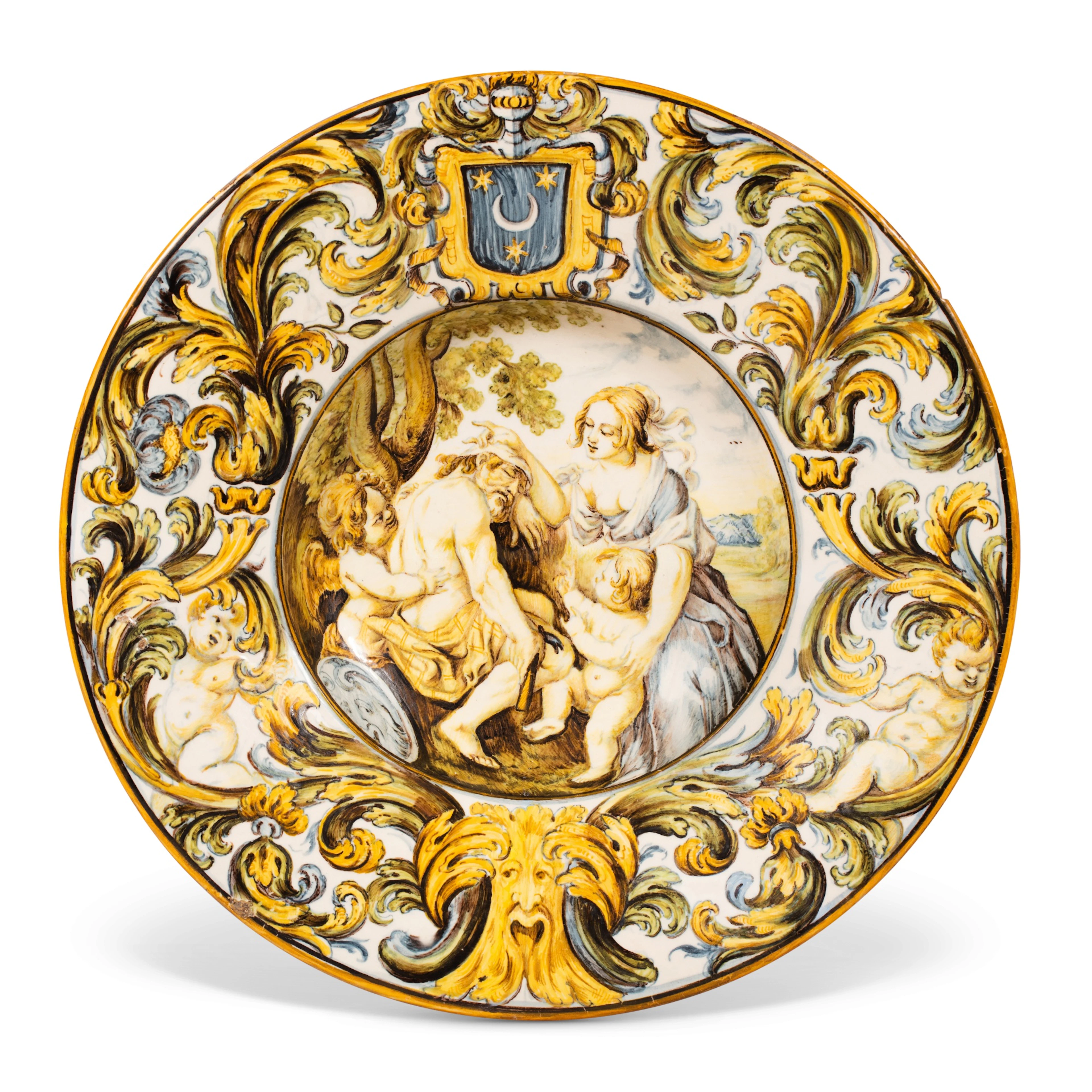 A Castelli maiolica armorial istoriato plate