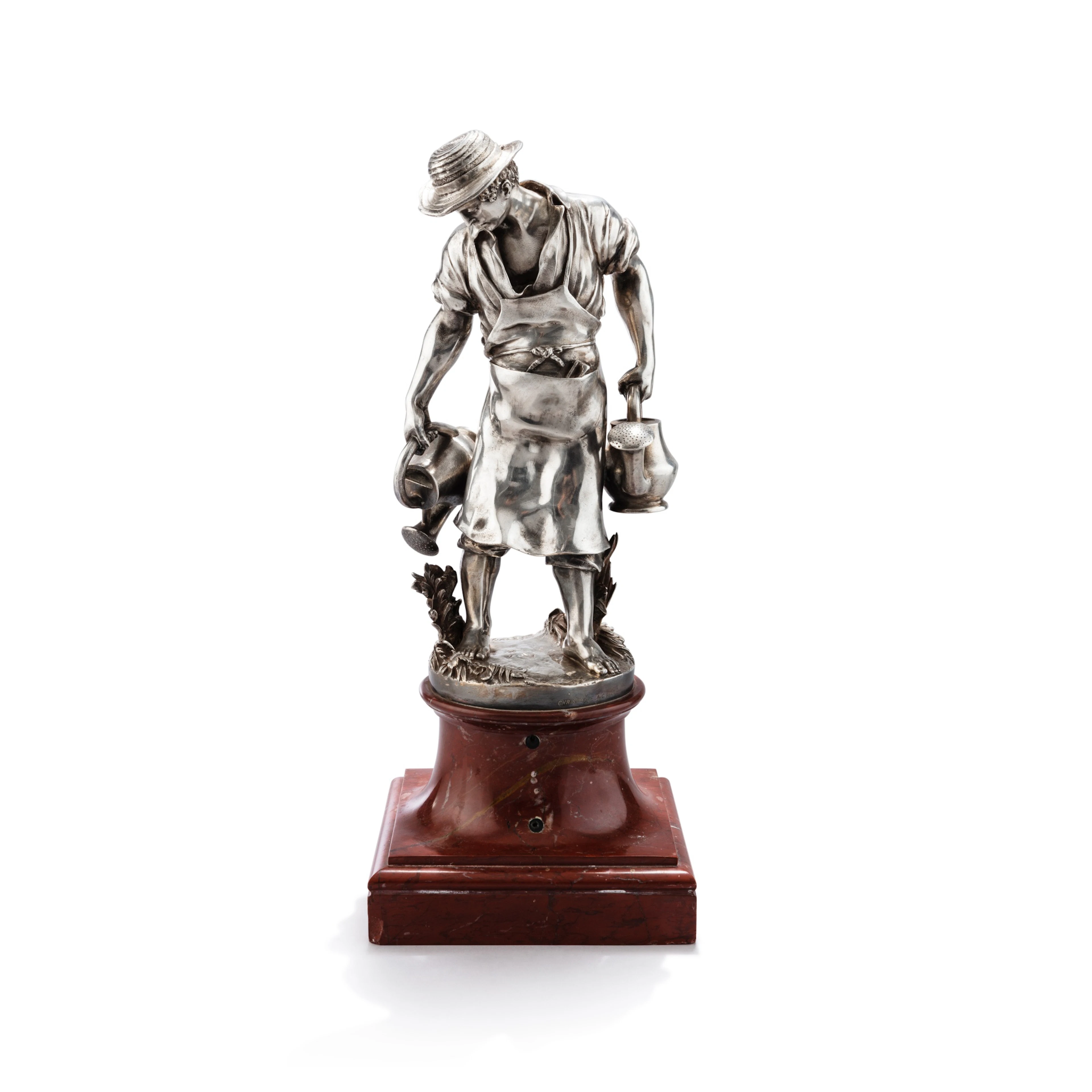 A silver-plated bronze gardener