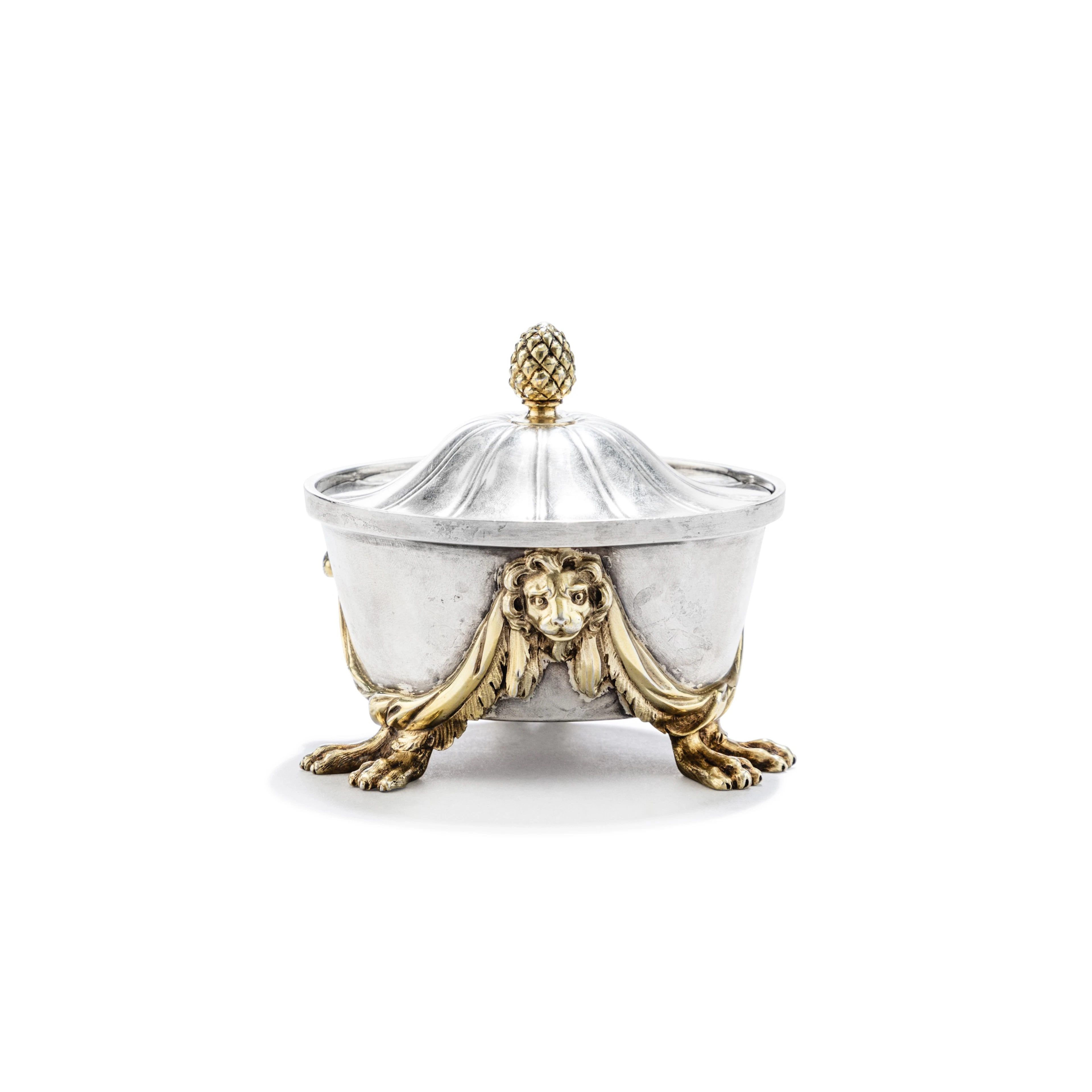 A circular parcel-gilt silver covered sugar bowl