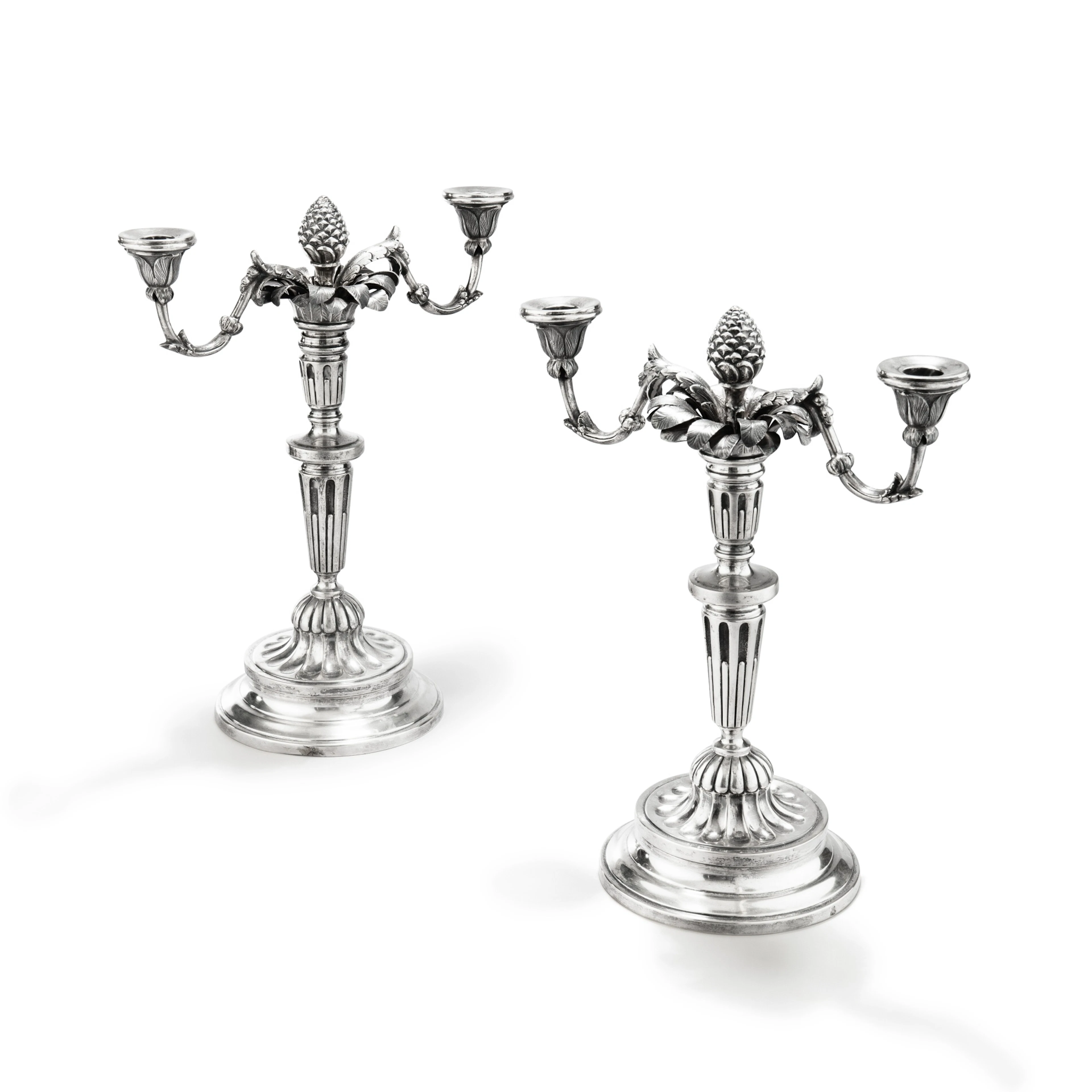 A pair of silver two-light candelabra
