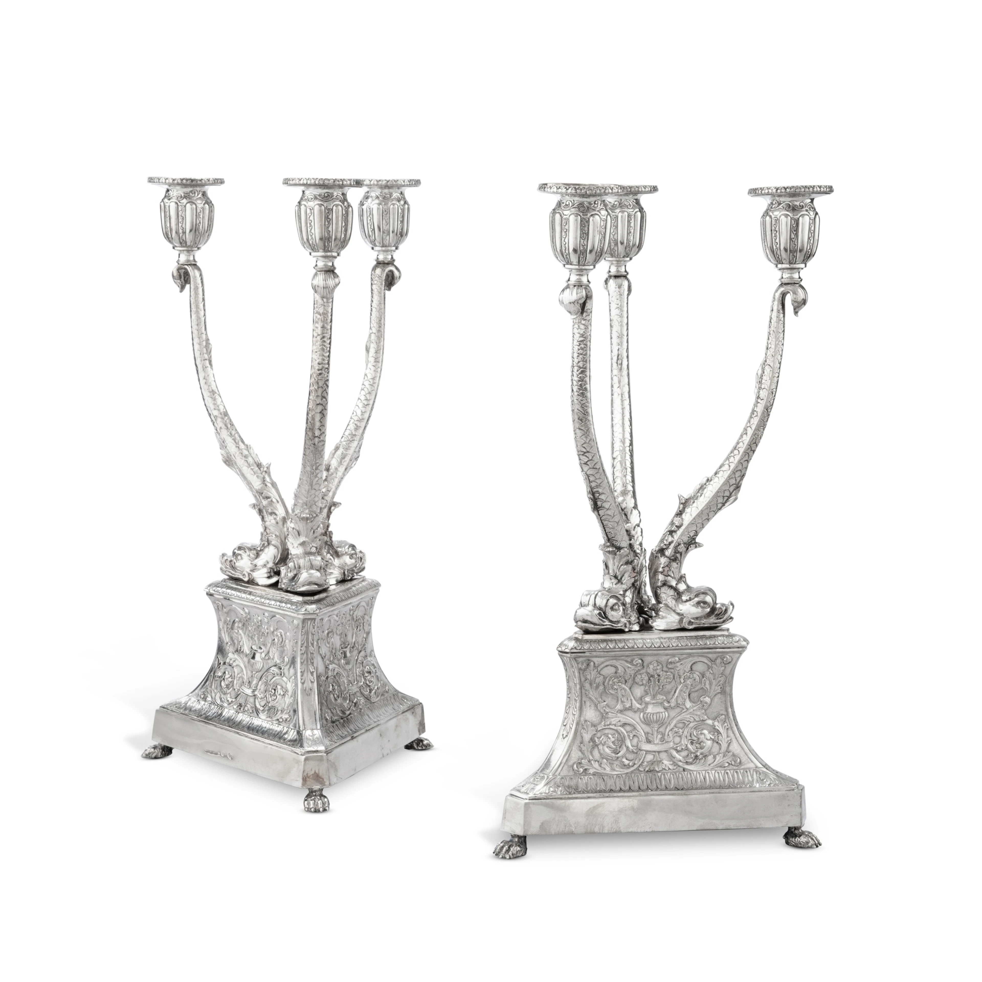 A pair of silver 3-light candelabra