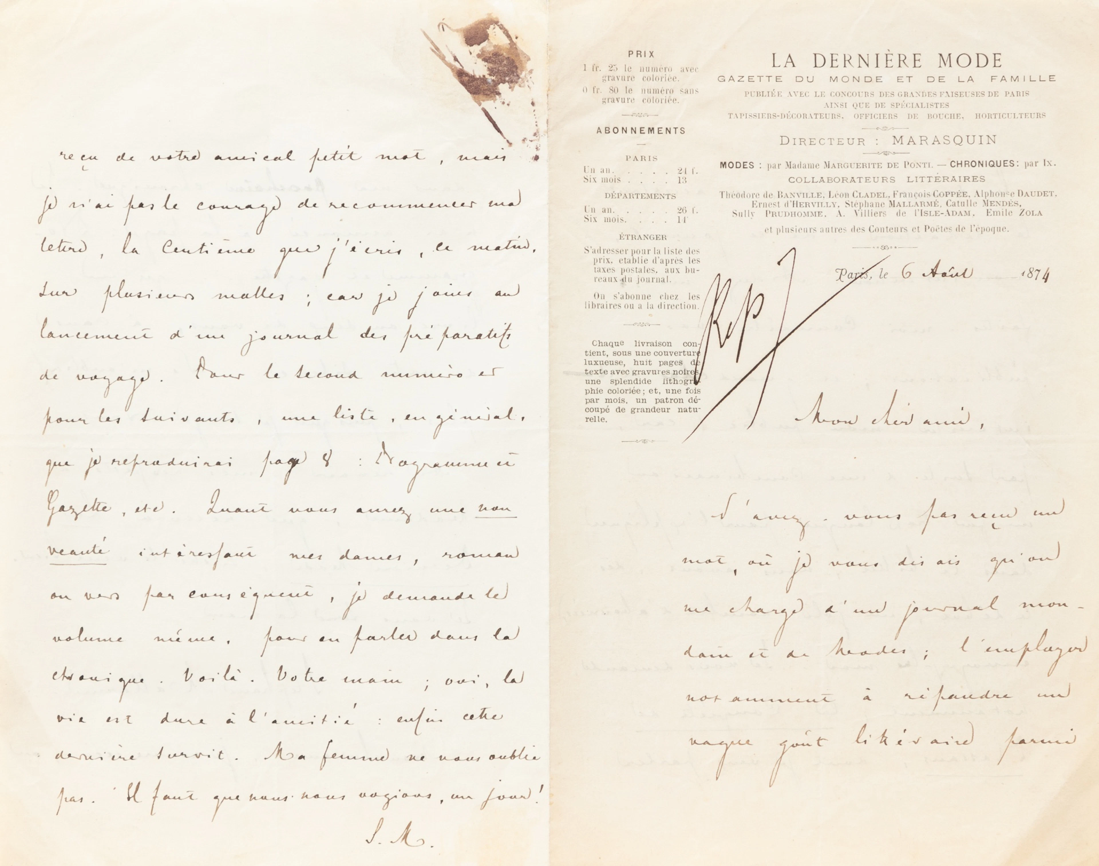 Lettre autographe signée