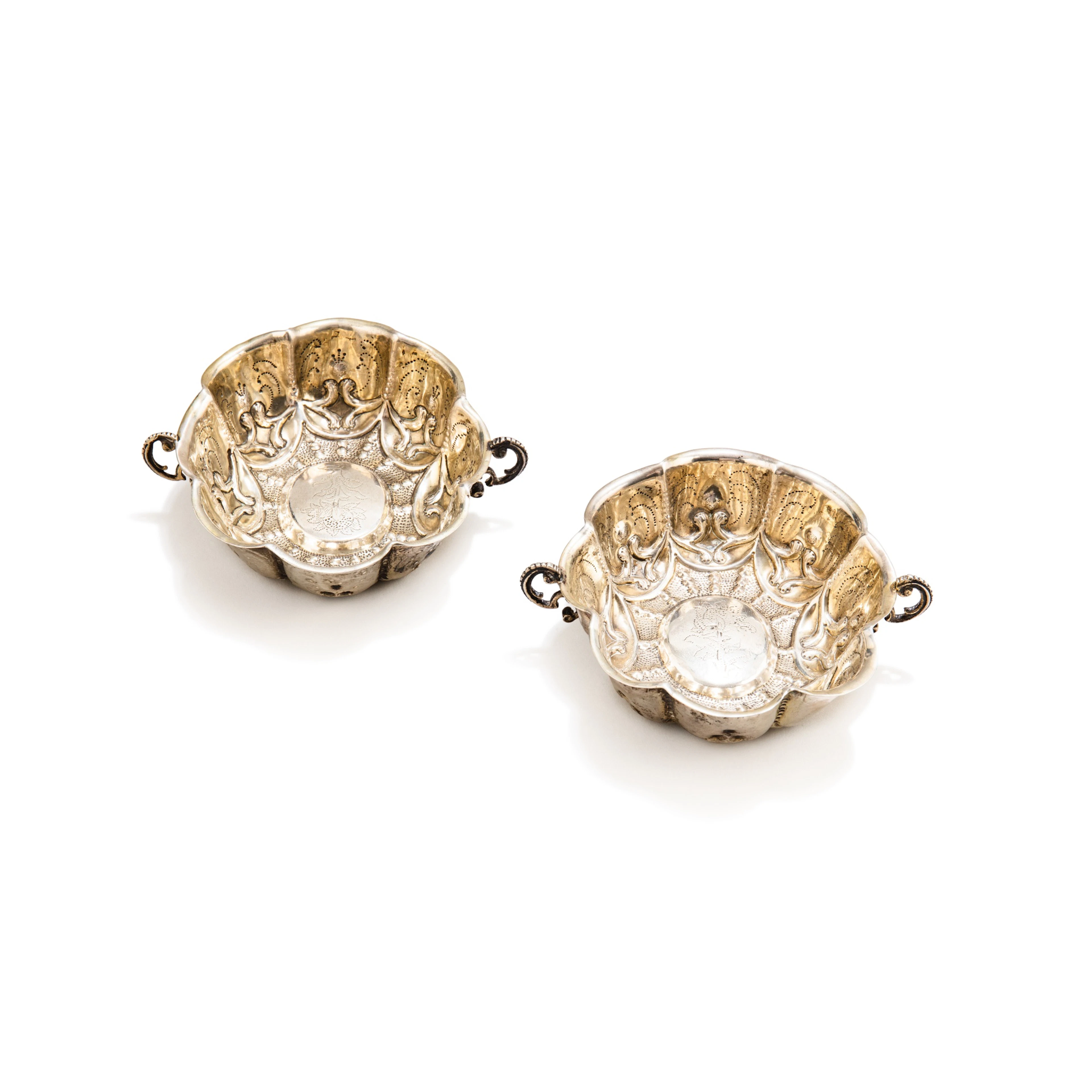 An Italian pair of silver-gilt two-handled wine taster