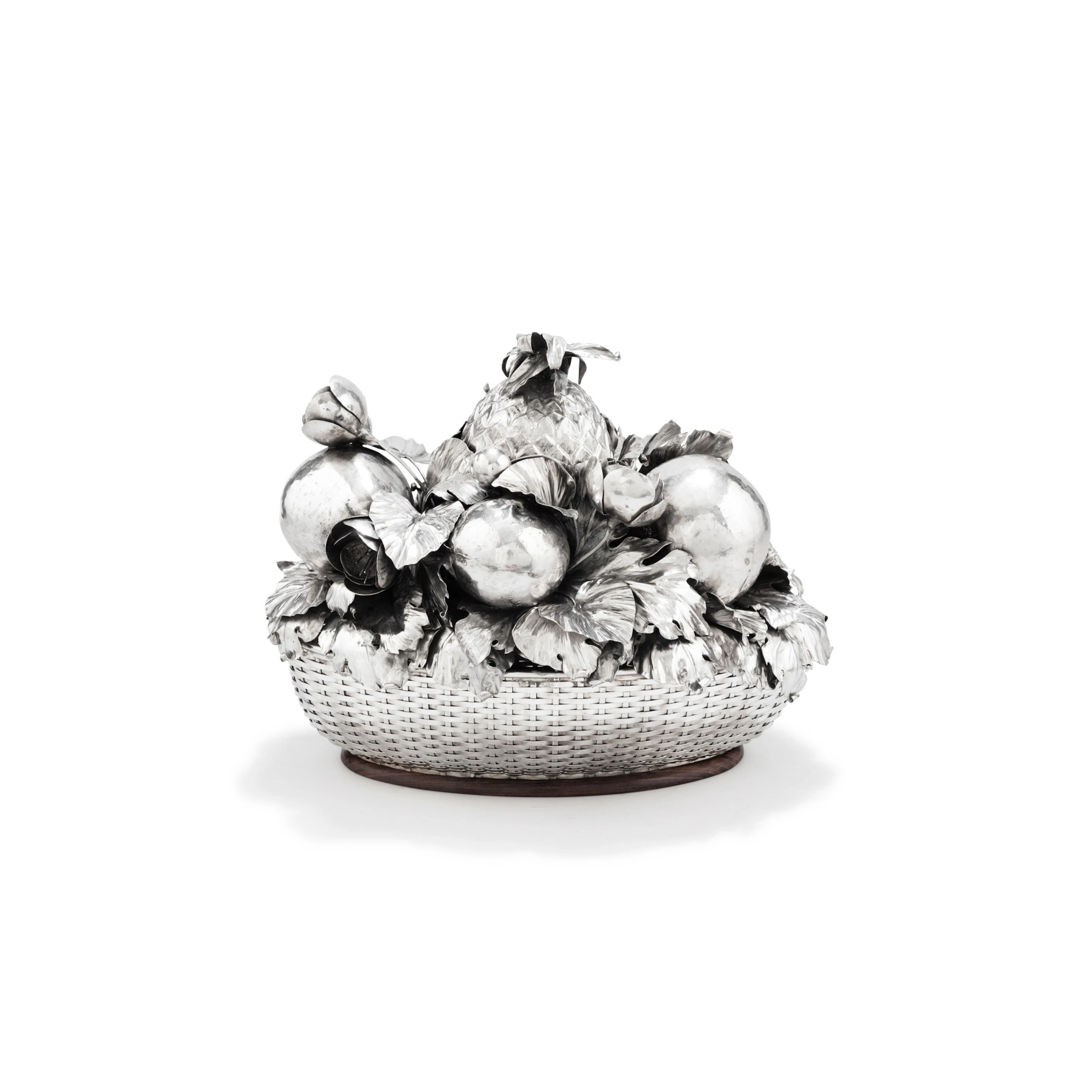 An Italian silver and ebony fruit basket
