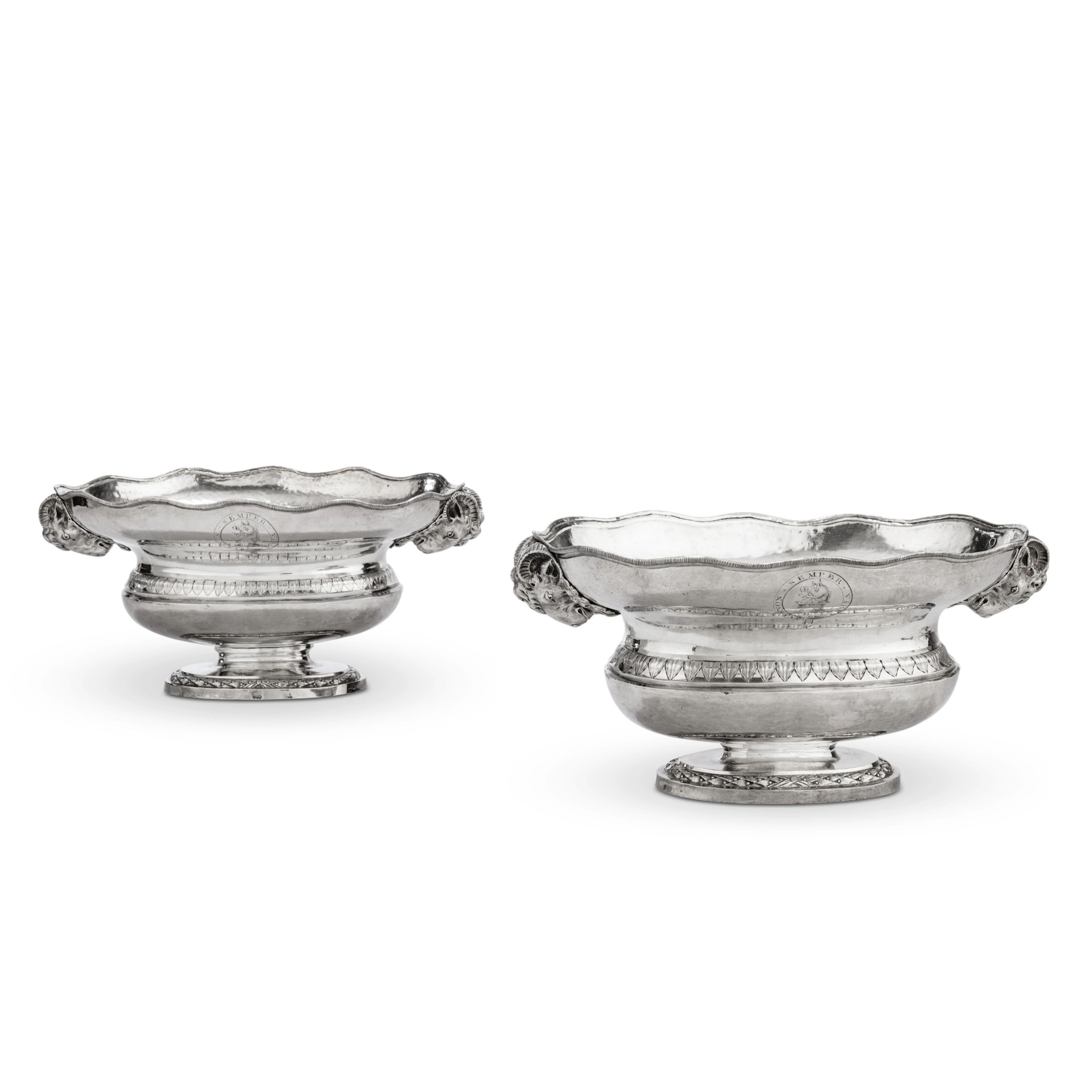A pair of silver-plated glass coolers