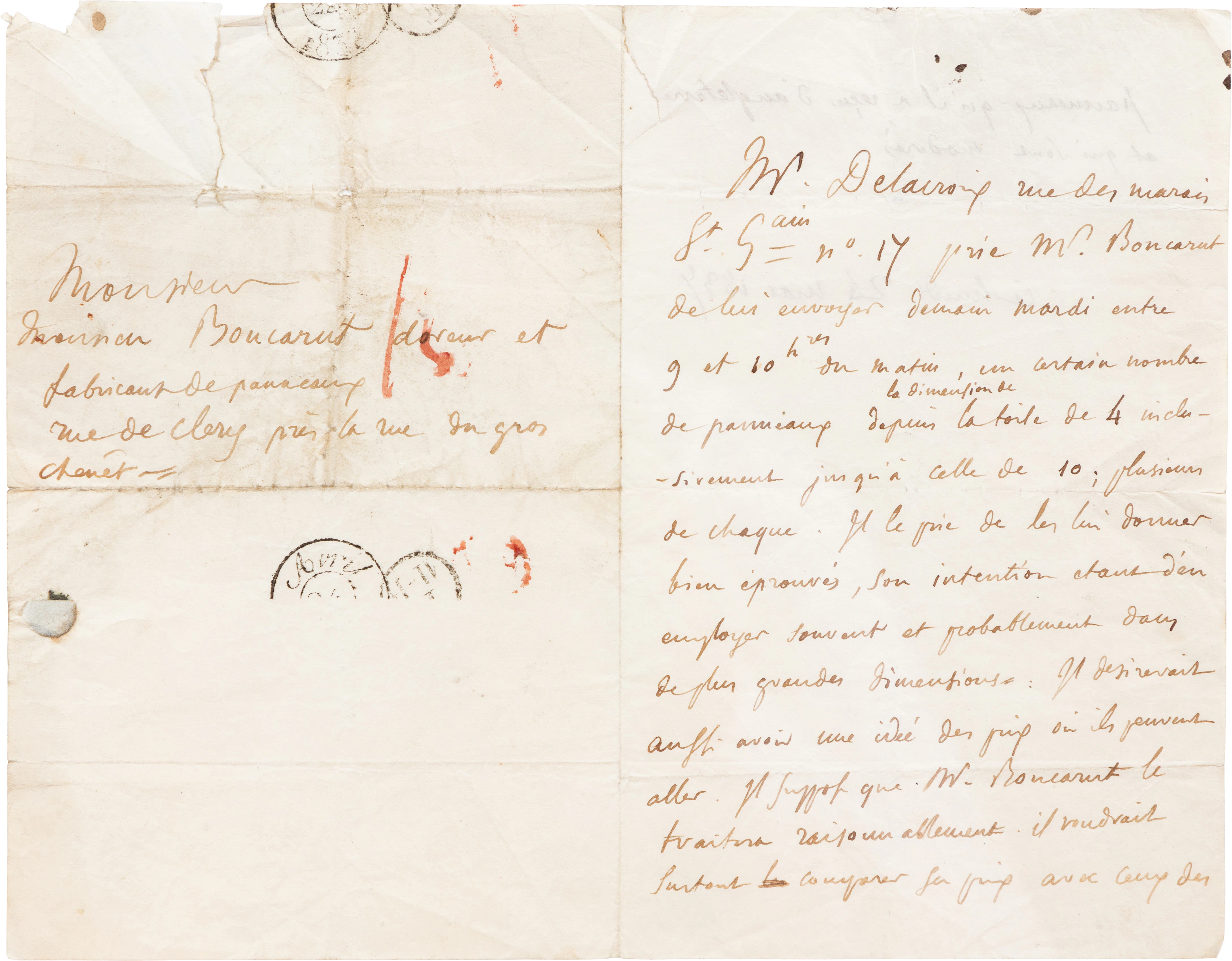 Lettre autographe au doreur et encadreur Jean-Louis Boucarut