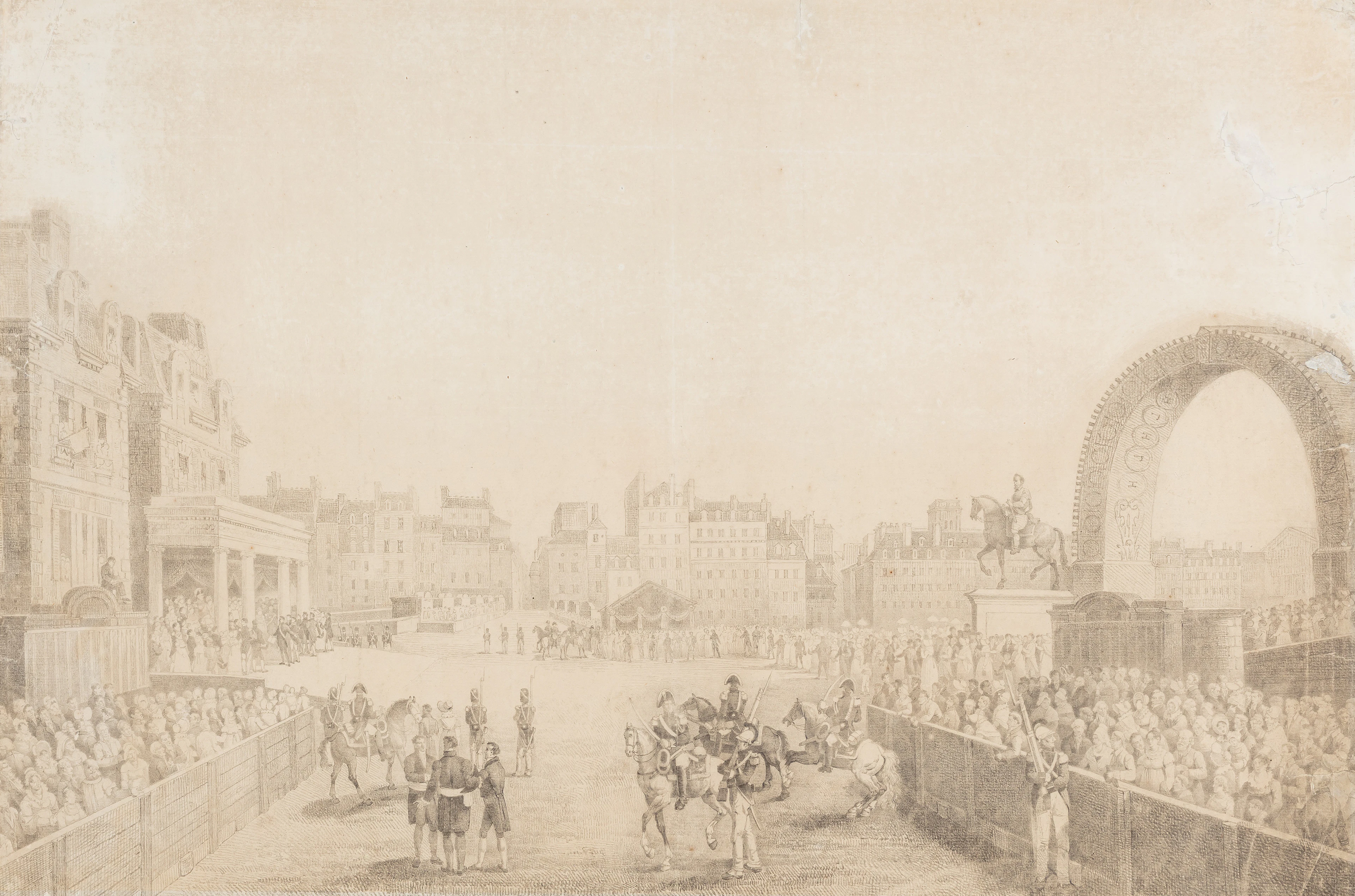 A) The inauguration of the equestrian statue of Henry IV on the Pont Neuf