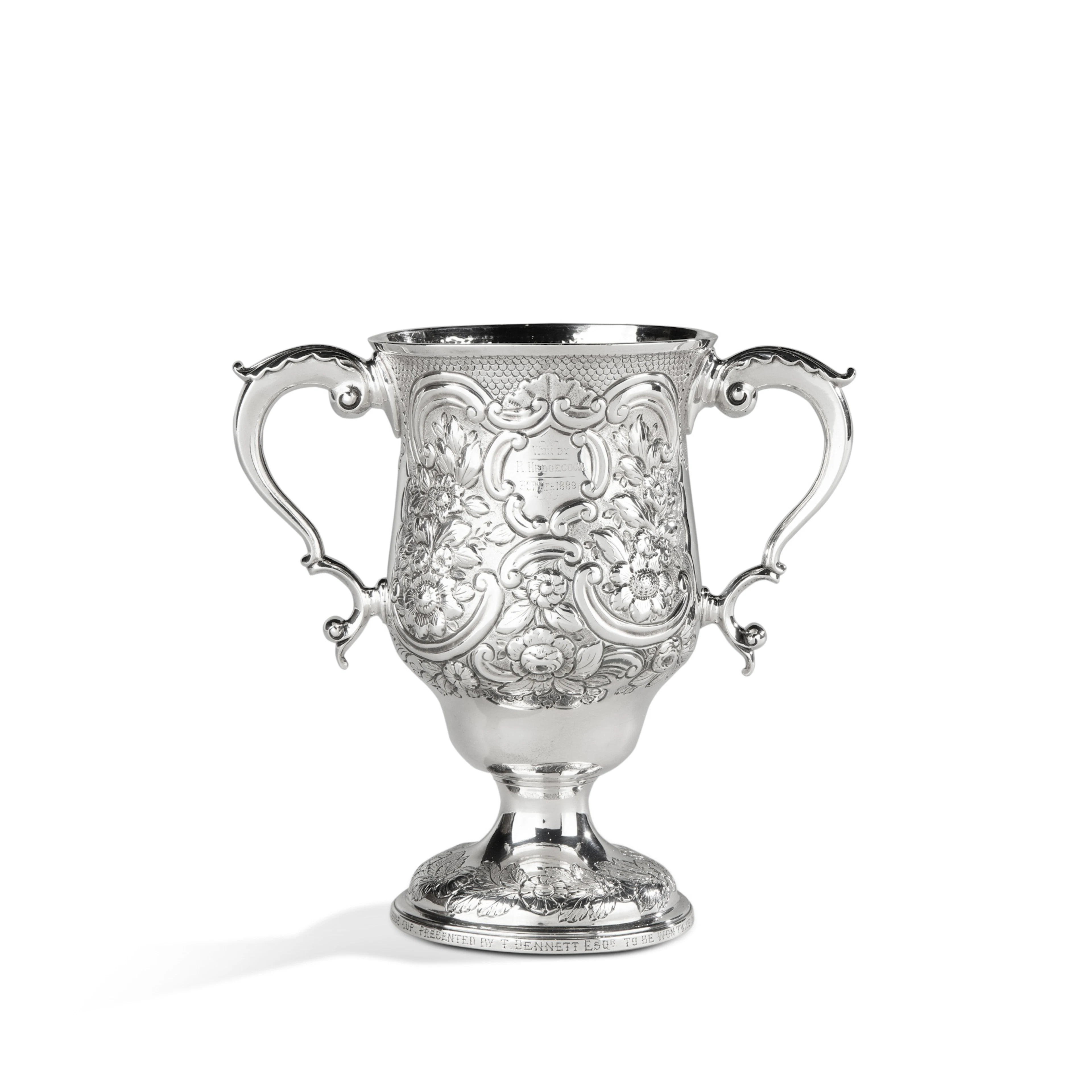 An English silver two-handled overdecorated cup