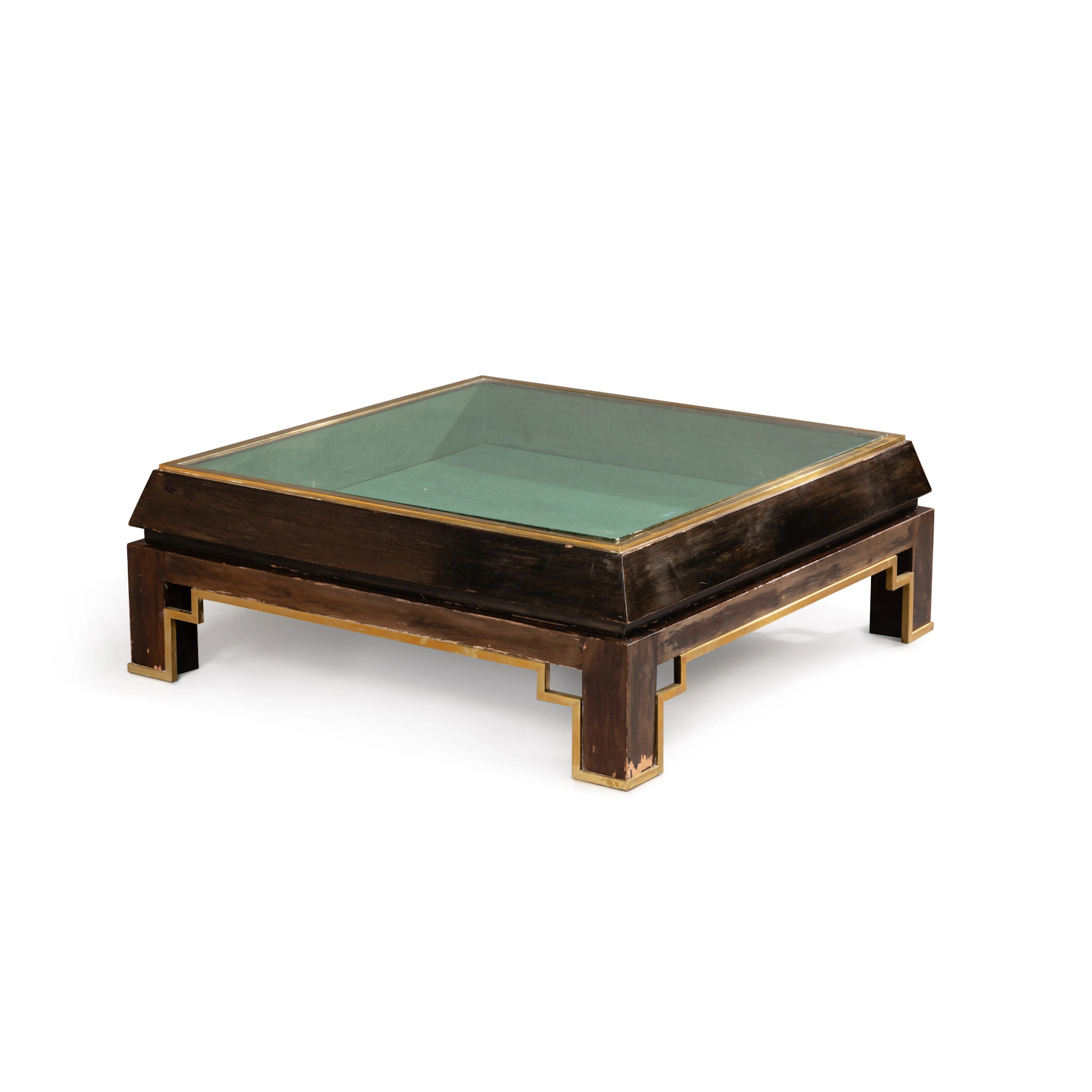 A black wood and gilt-metal coffee table