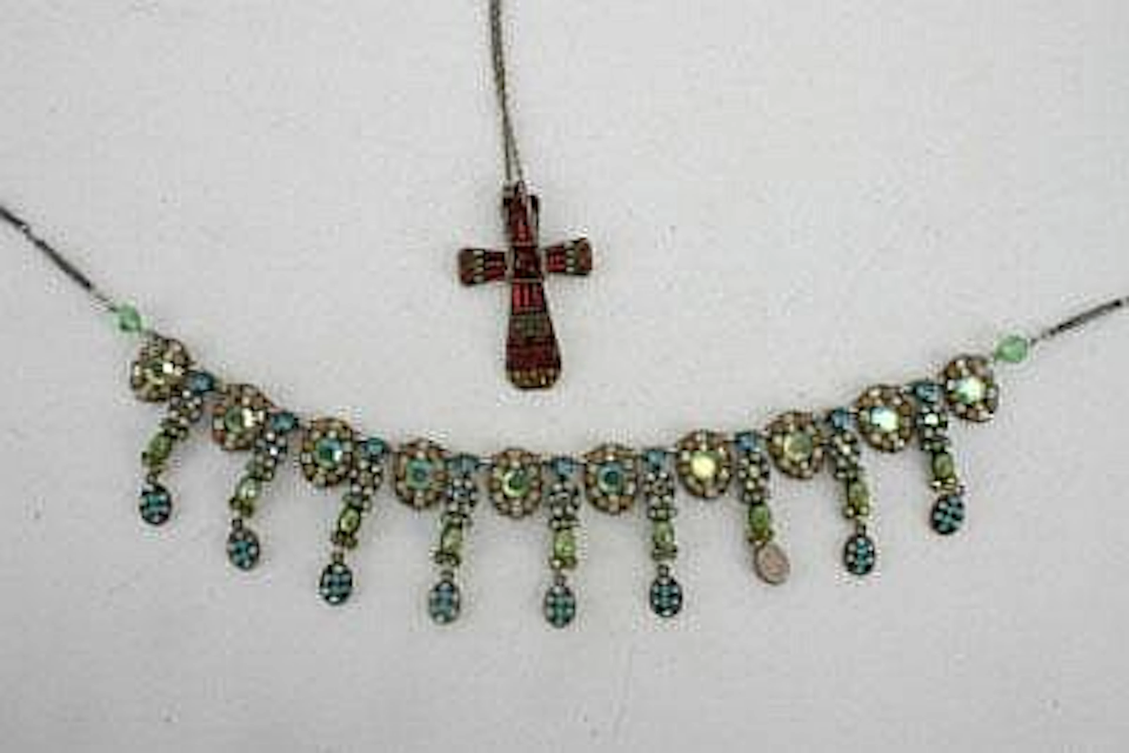 An ayala bar fringe necklace, in blue and green, a