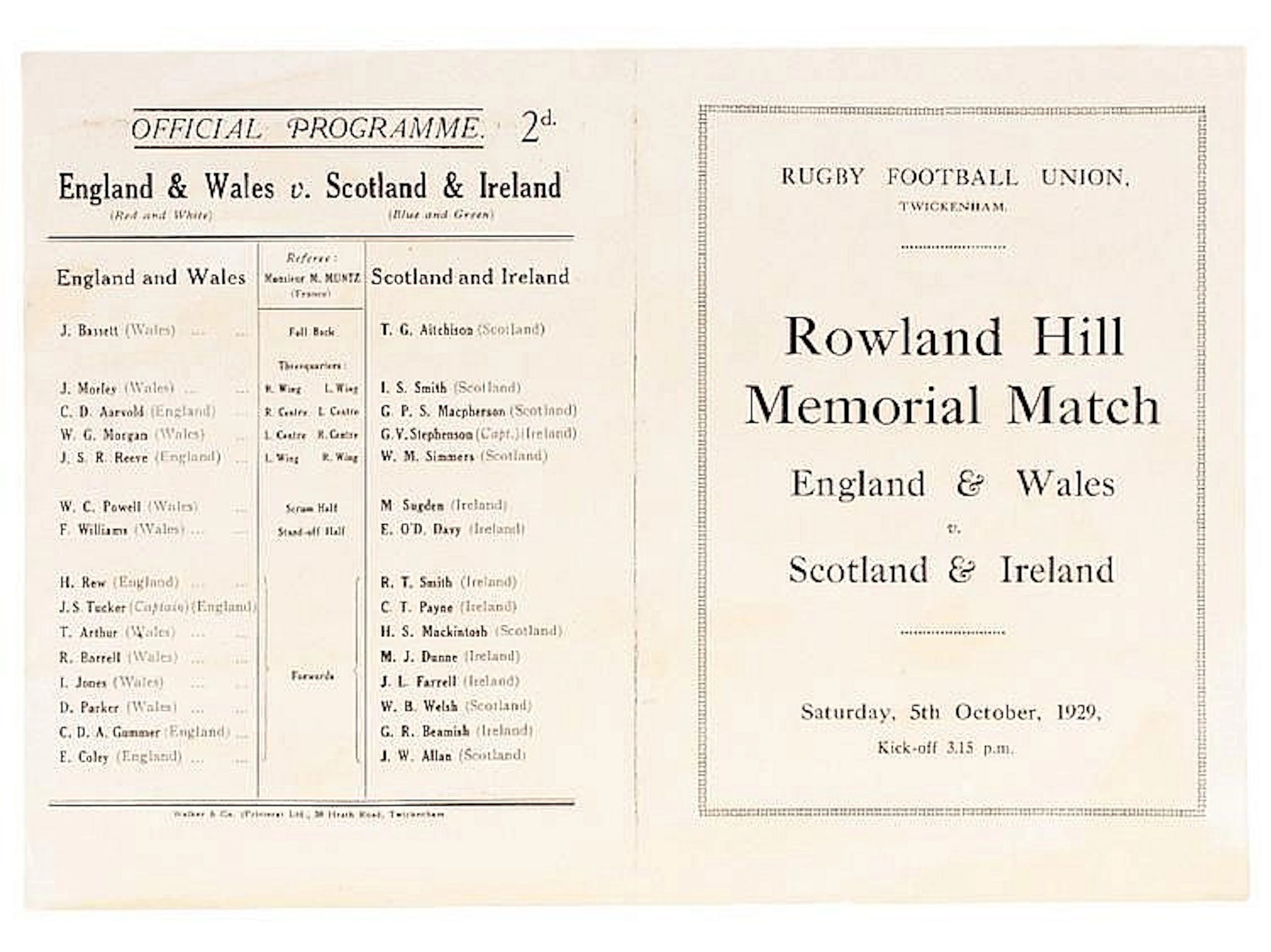 Sporting Memorabilia : Rugby Union: A printers