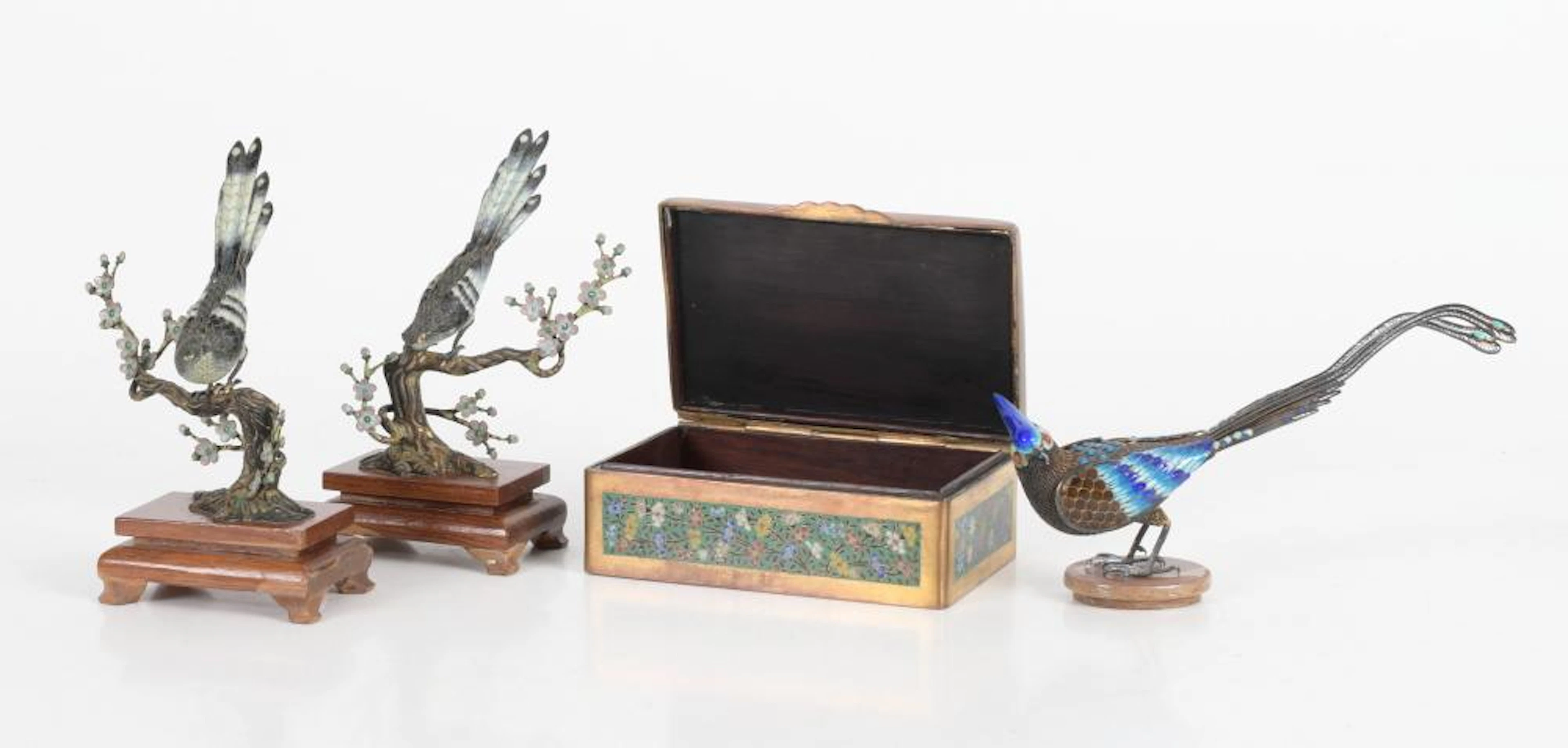 Chinese Silver Enamel Birds and Box