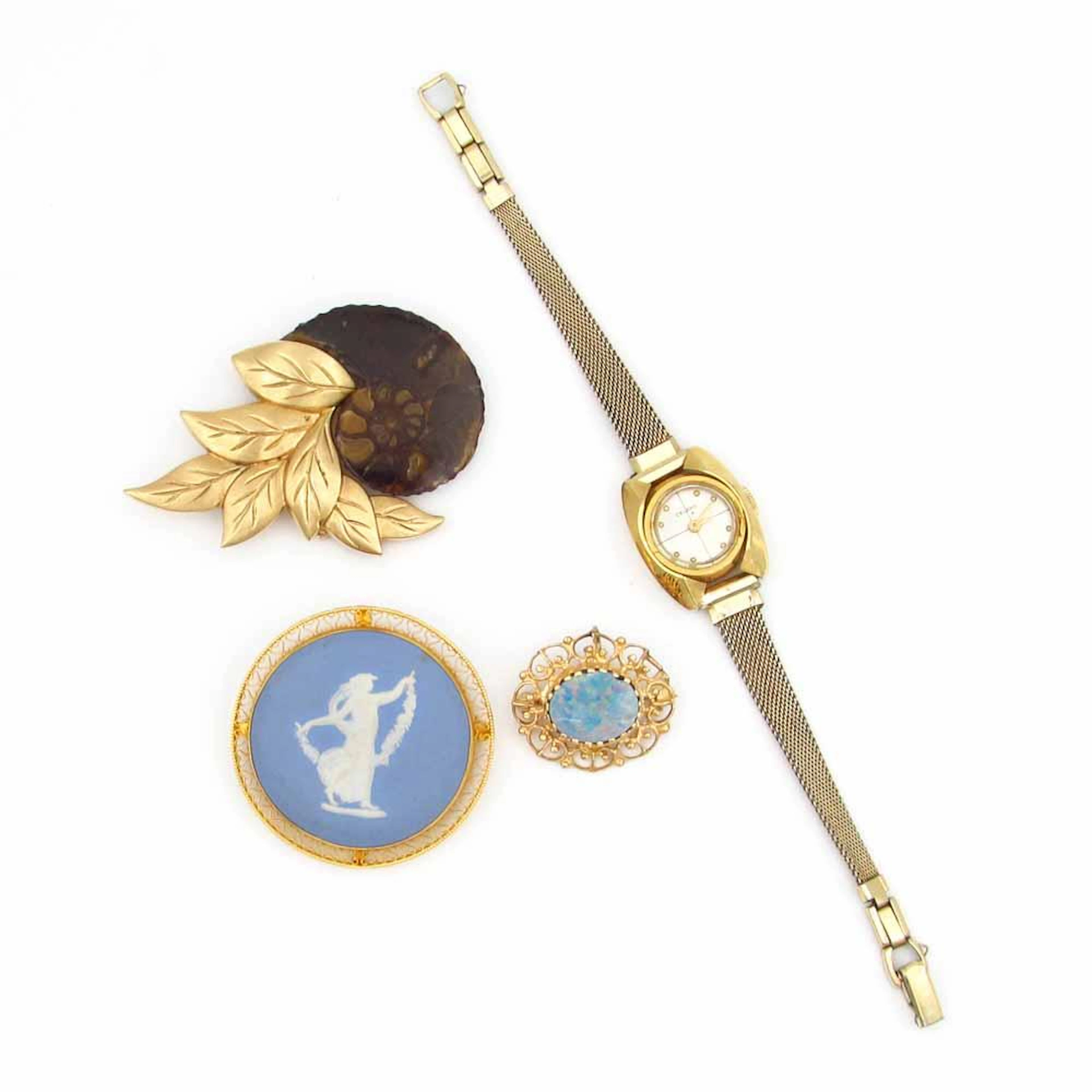 Four Piece 14K & 18K Wedgwood Pin, Delano Watch