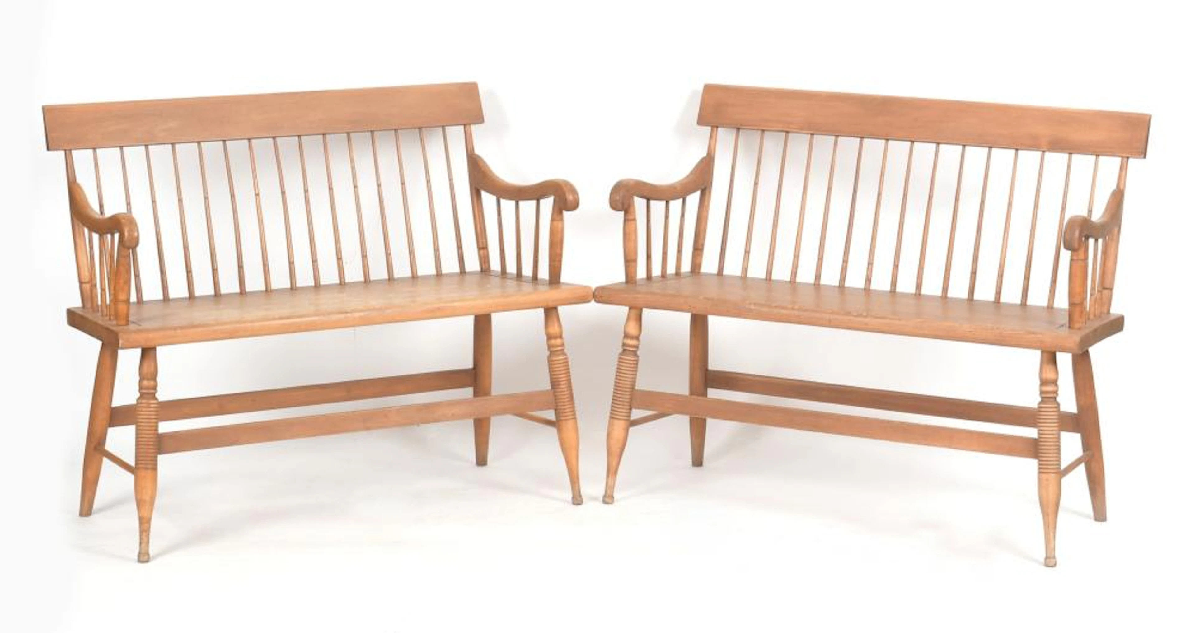 Pair of Maple Windsor Settees, Duckloe Bros. Inc