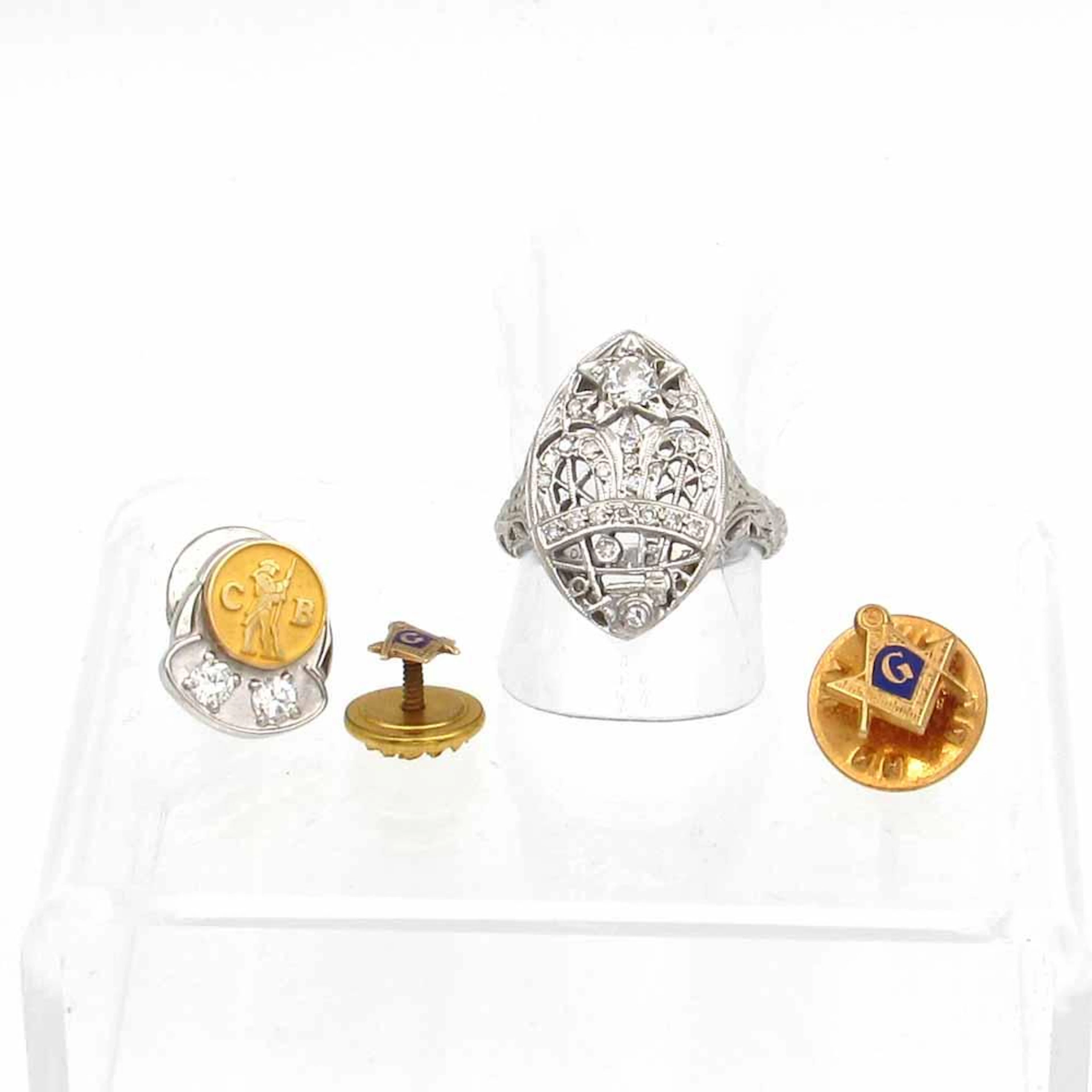 Eastern Star 14K Filigree Diamond Ring Masonic pi