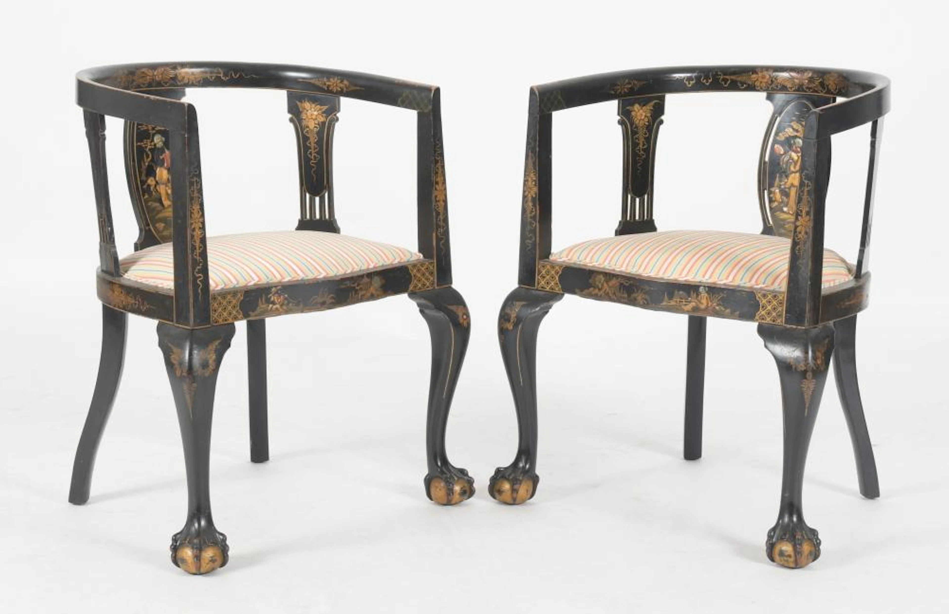 Pair of Chinoiserie Decorated Japanned Armchairs