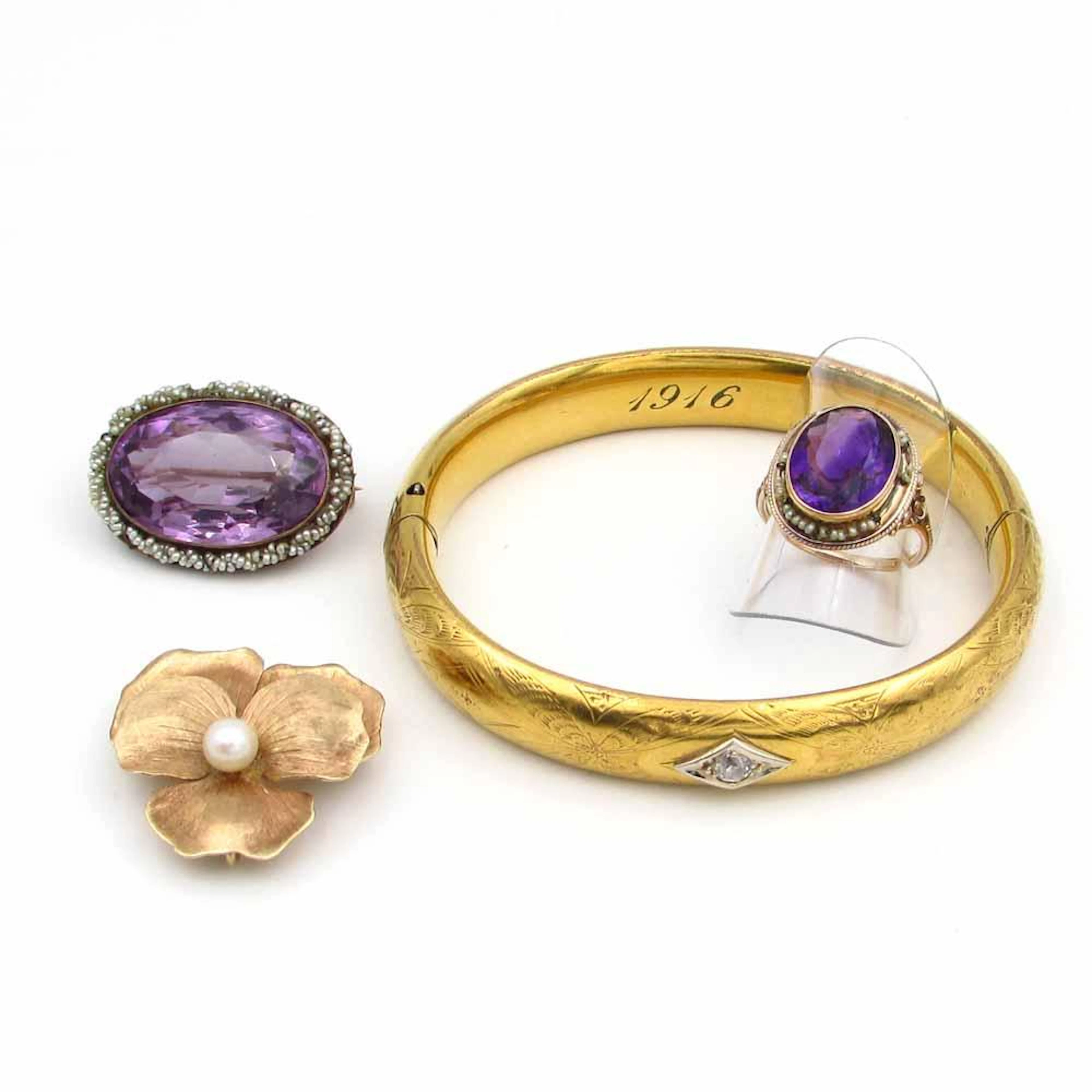Antique 14K , Gold-Filled Amethyst Ring, Pin, Bracelet