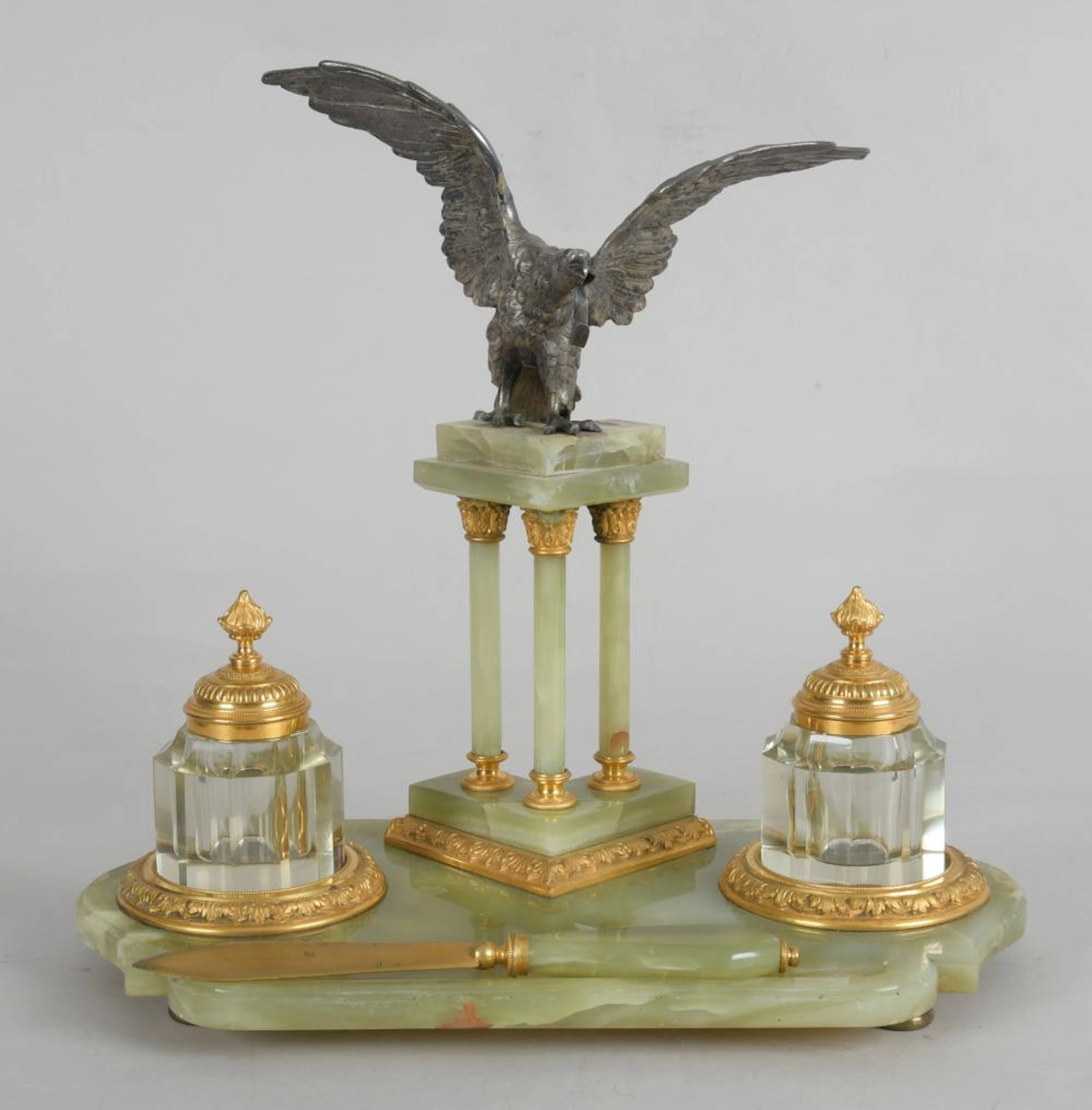 French Gilt Bronze and Onyx Encrier