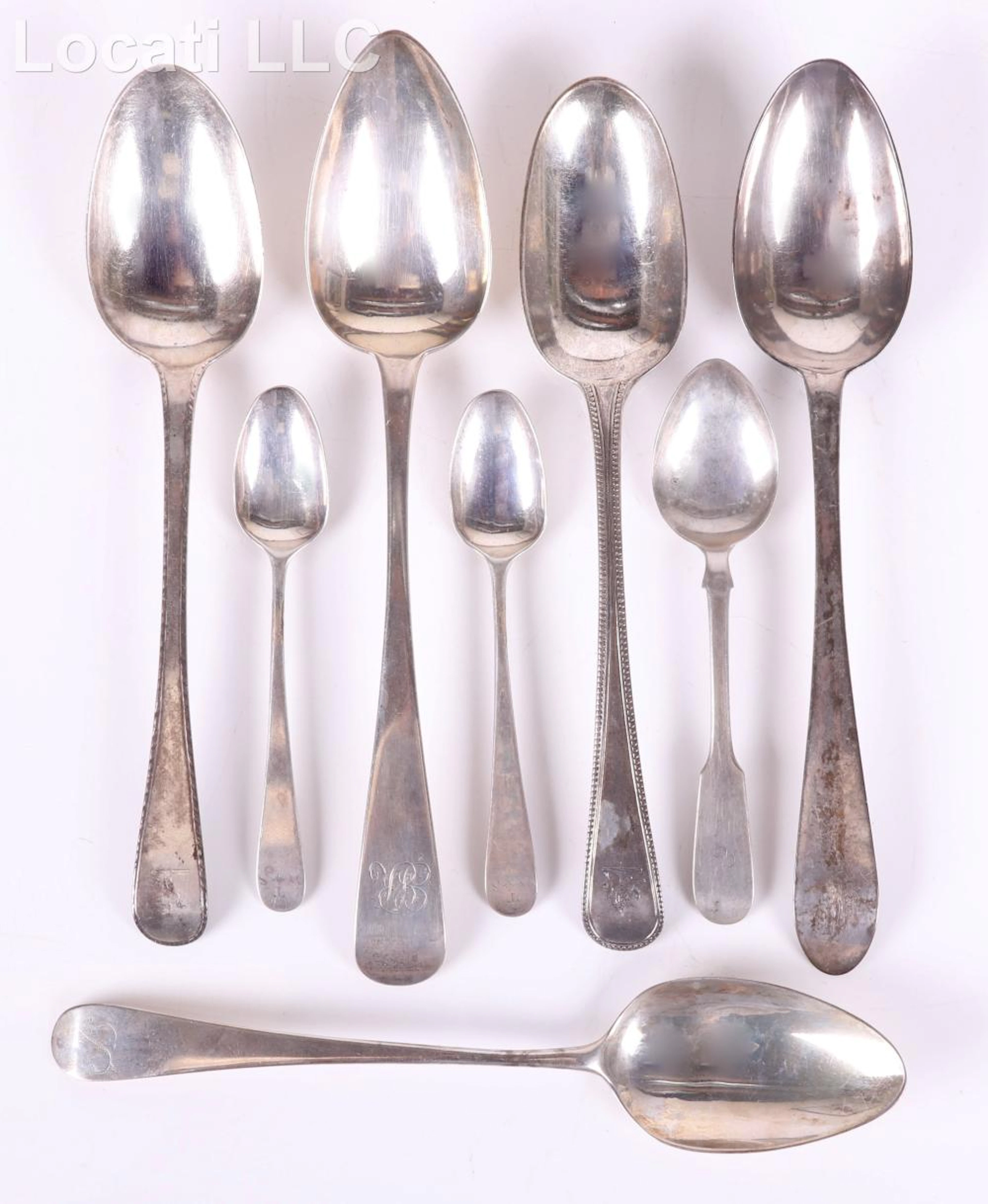 Eight British and Irish Sterling Silver Spoons, George III and Others